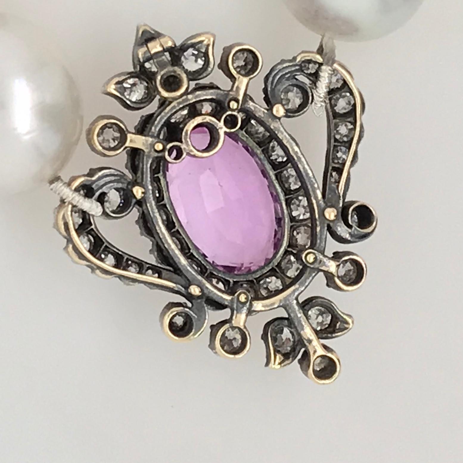 Georgian Oval Pink Topaz and Old Cut Diamond Pendant Set in Silver and Gold (Ovalschliff)