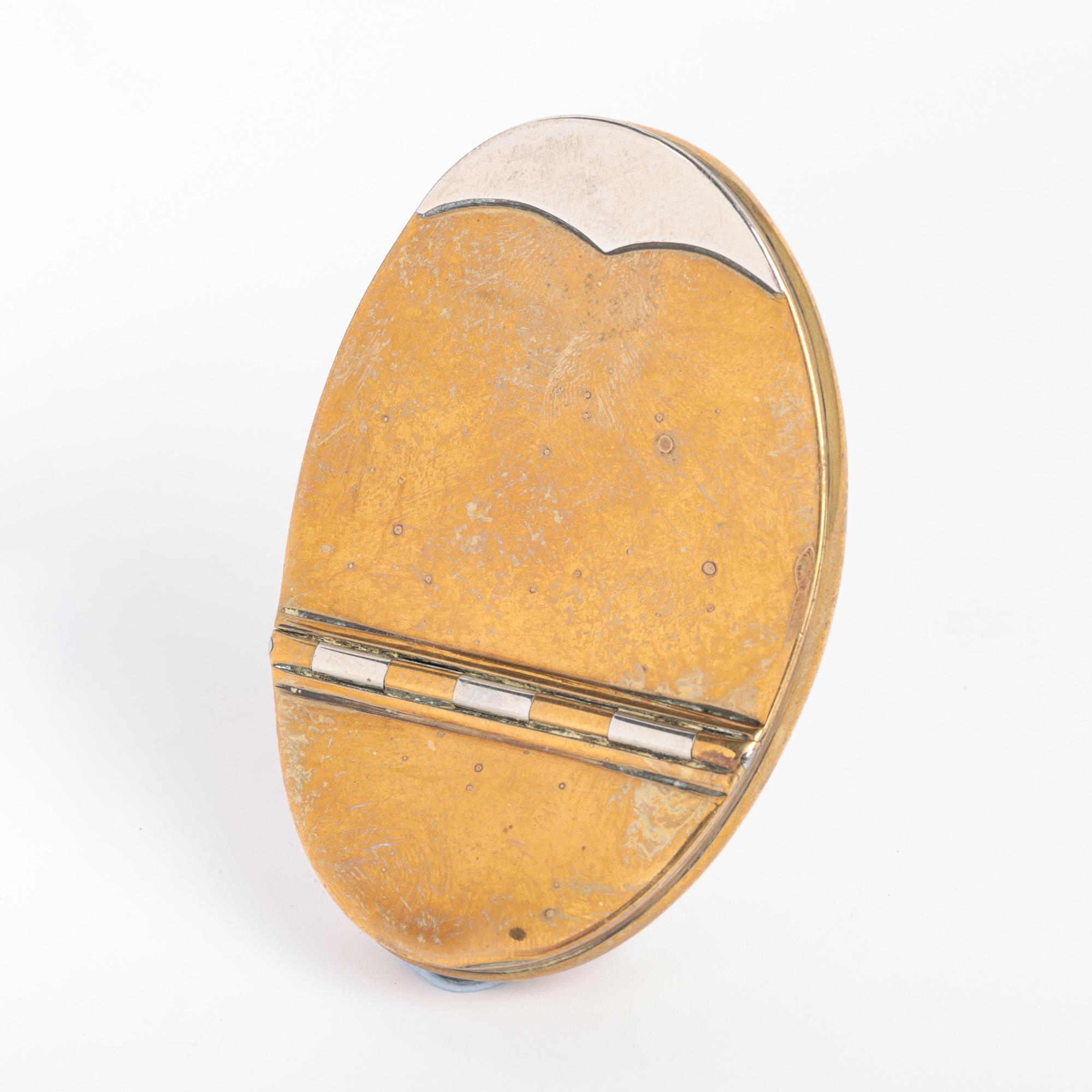 Georgian Oval Silver Mounted Brass Pocket Snuff Box For Sale 4