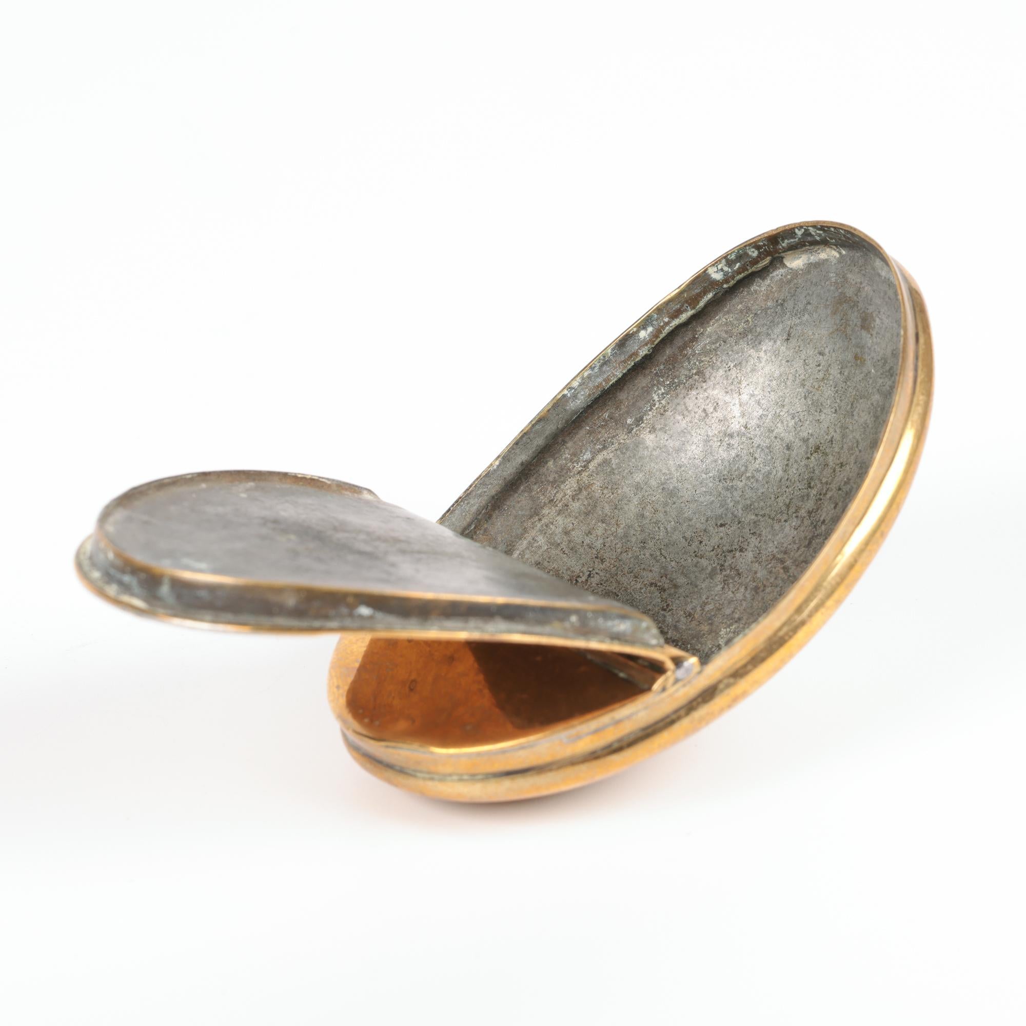 Georgian Oval Silver Mounted Brass Pocket Snuff Box For Sale 6