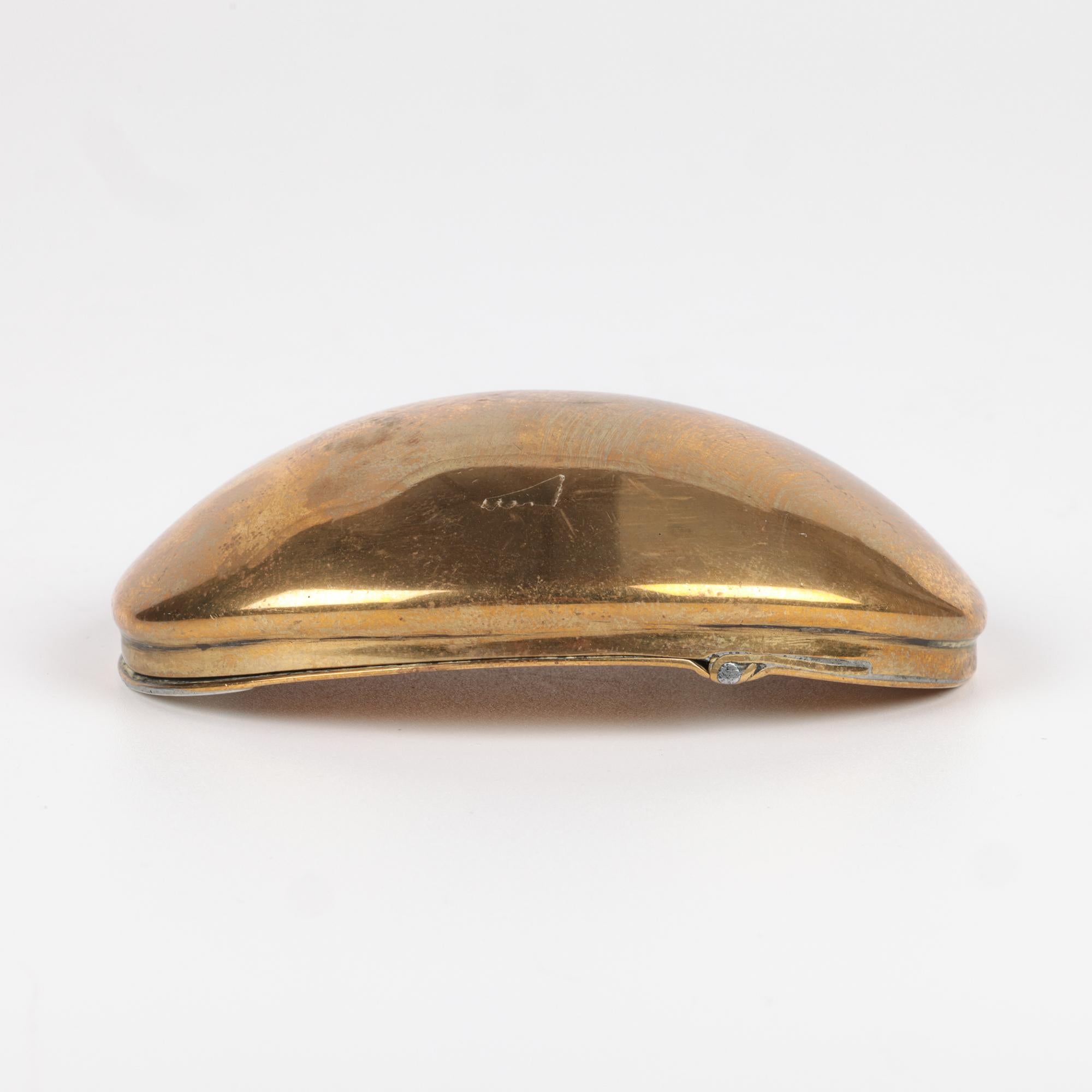 British Georgian Oval Silver Mounted Brass Pocket Snuff Box For Sale