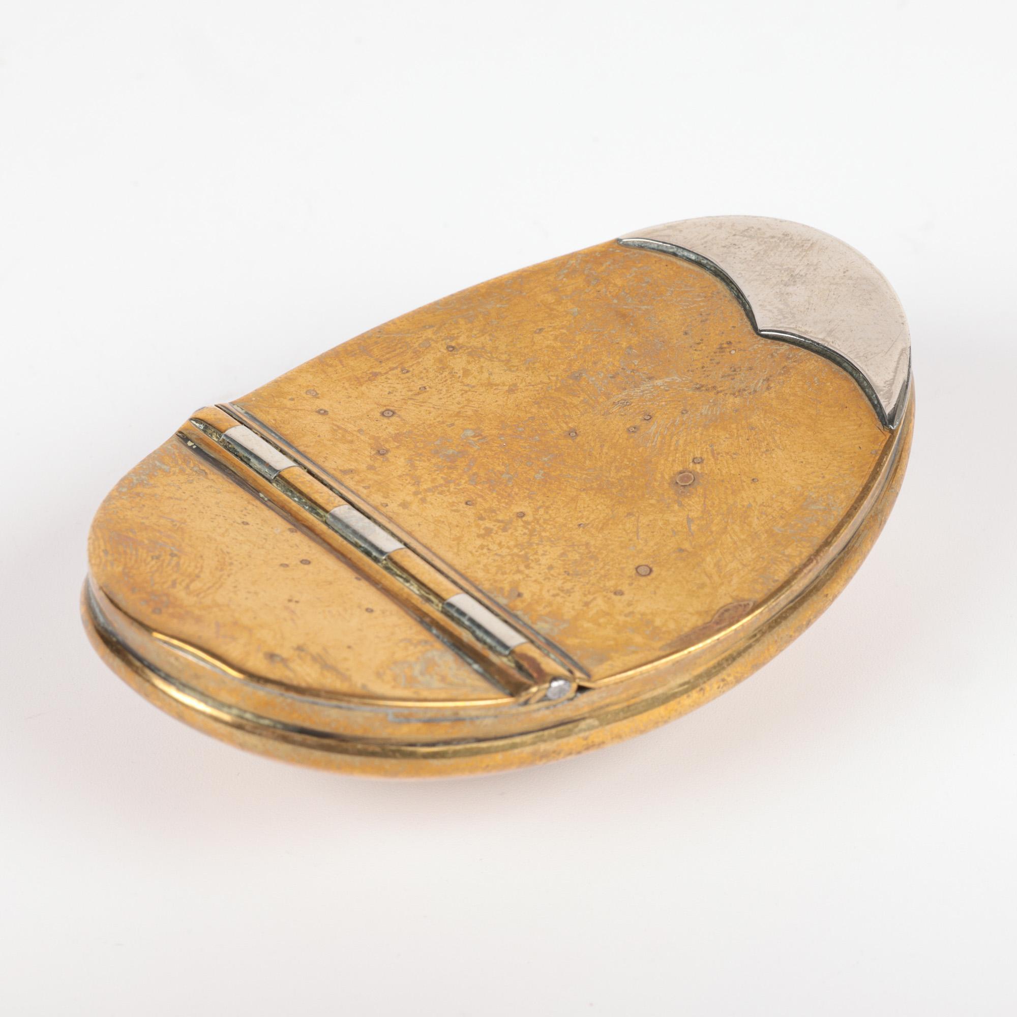 Hand-Crafted Georgian Oval Silver Mounted Brass Pocket Snuff Box For Sale