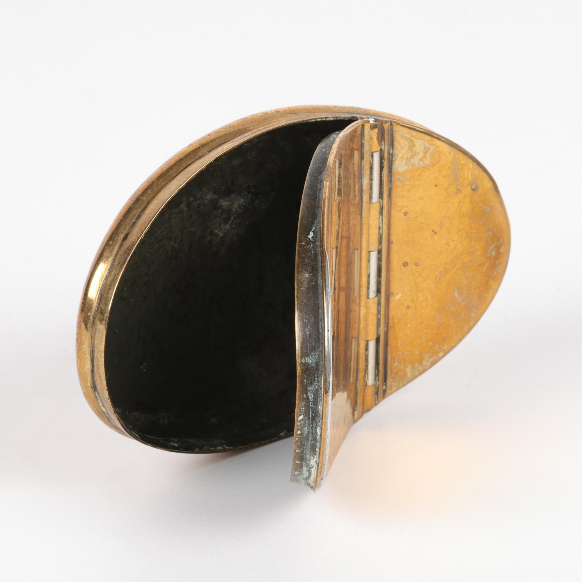 19th Century Georgian Oval Silver Mounted Brass Pocket Snuff Box For Sale