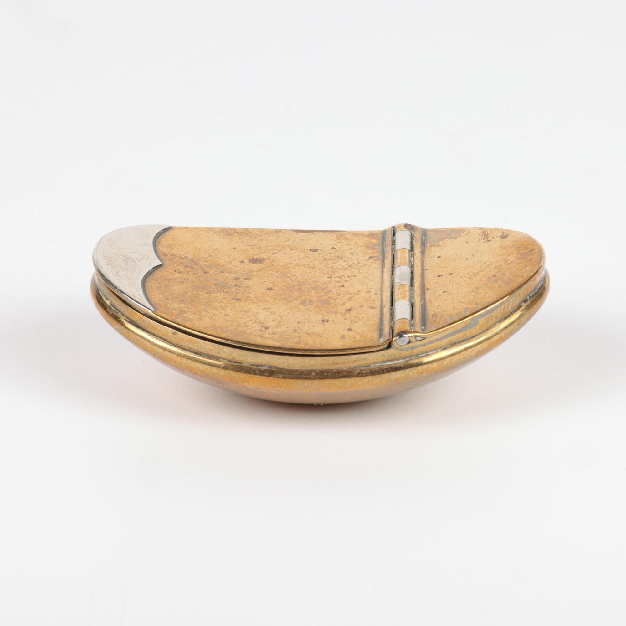 Georgian Oval Silver Mounted Brass Pocket Snuff Box For Sale 1