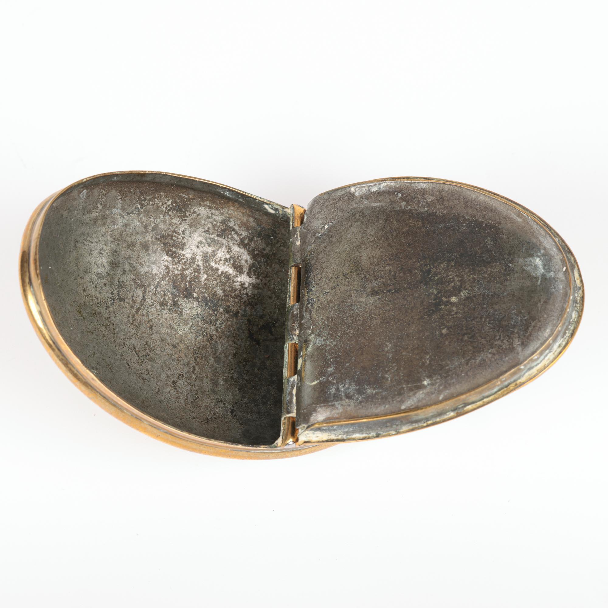 Georgian Oval Silver Mounted Brass Pocket Snuff Box For Sale 2