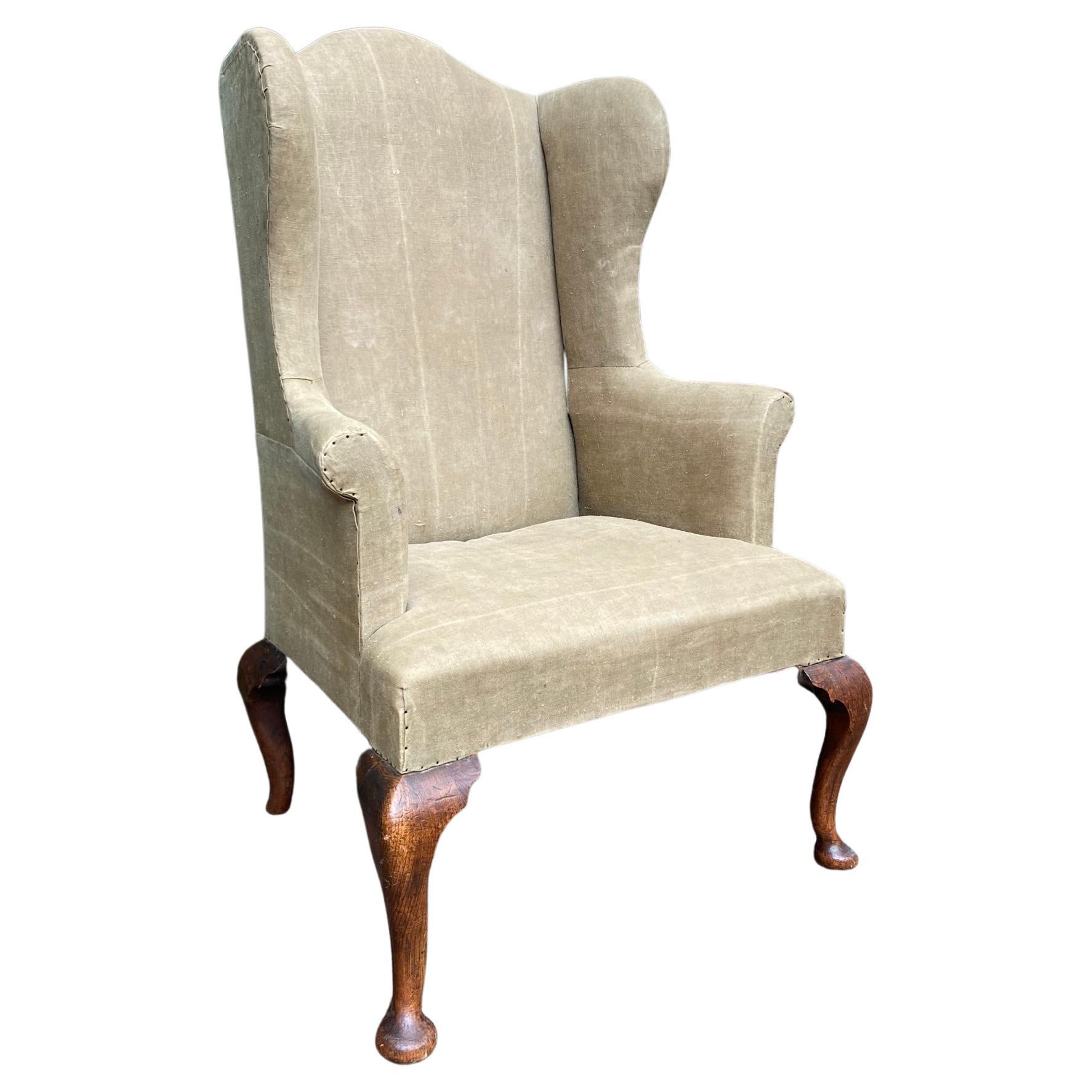Georgian Overscaled Elm Cabriole Leg Wing Chair For Sale