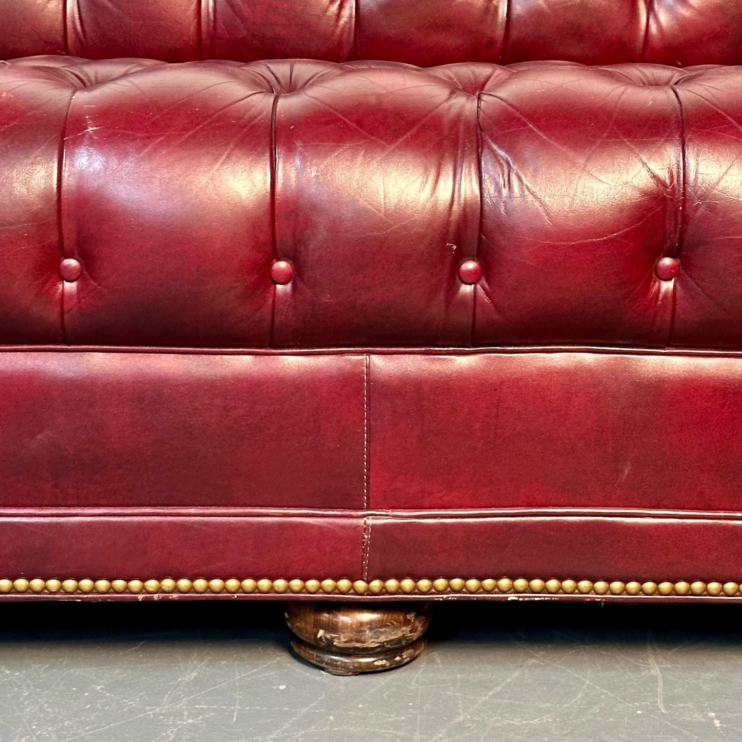 Georgian Oxblood Red Leather Chesterfield Sofa / Settee, Tufted, Bun Feet 5