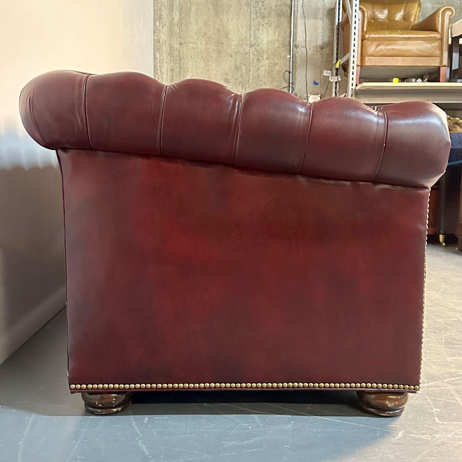 Georgian Oxblood Red Leather Chesterfield Sofa / Settee, Tufted, Bun Feet 1