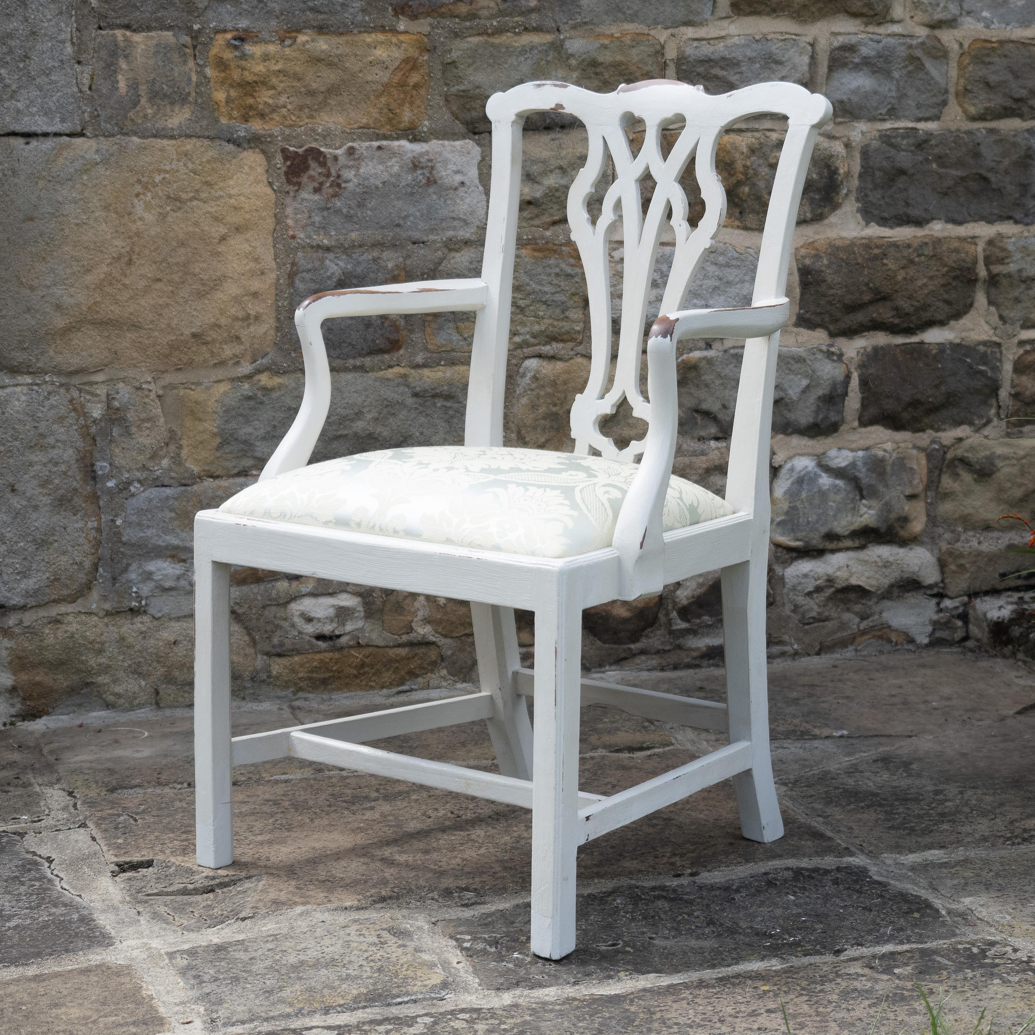 Georgian Painted Mahogany Elbow Chair Carver (Chippendale Dining Desk Armchair) For Sale 5