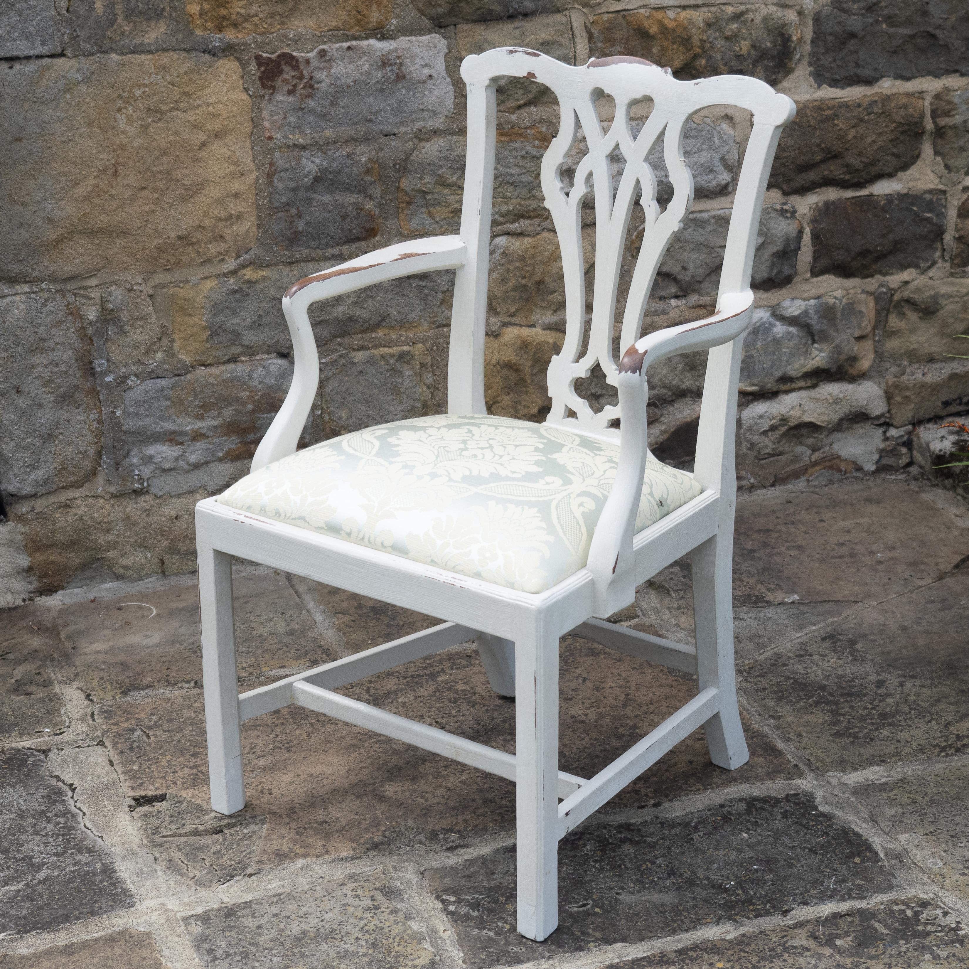Georgian Painted Mahogany Elbow Chair Carver (Chippendale Dining Desk Armchair) For Sale 6