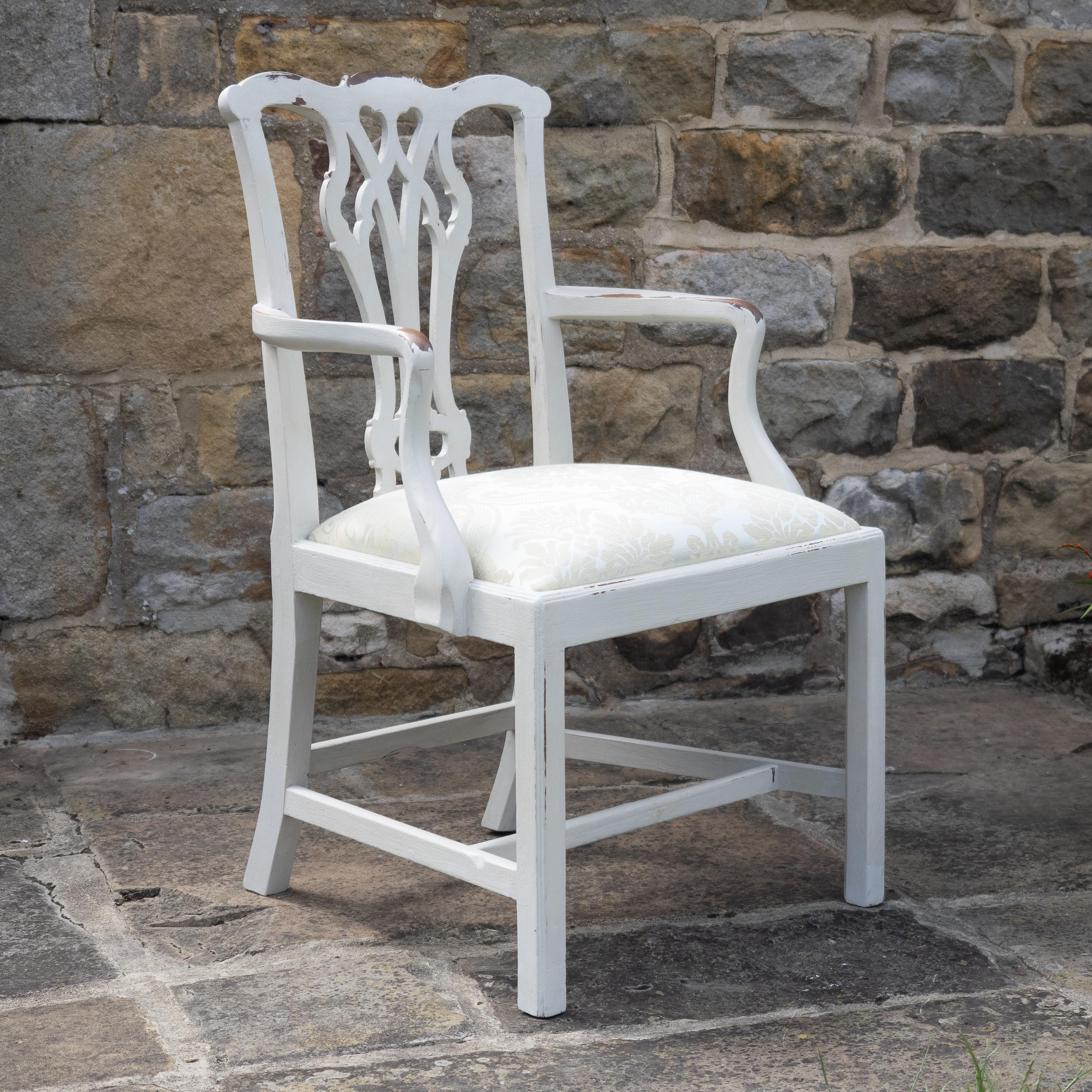Georgian Painted Mahogany Elbow Chair Carver (Chippendale Dining Desk Armchair) For Sale 8