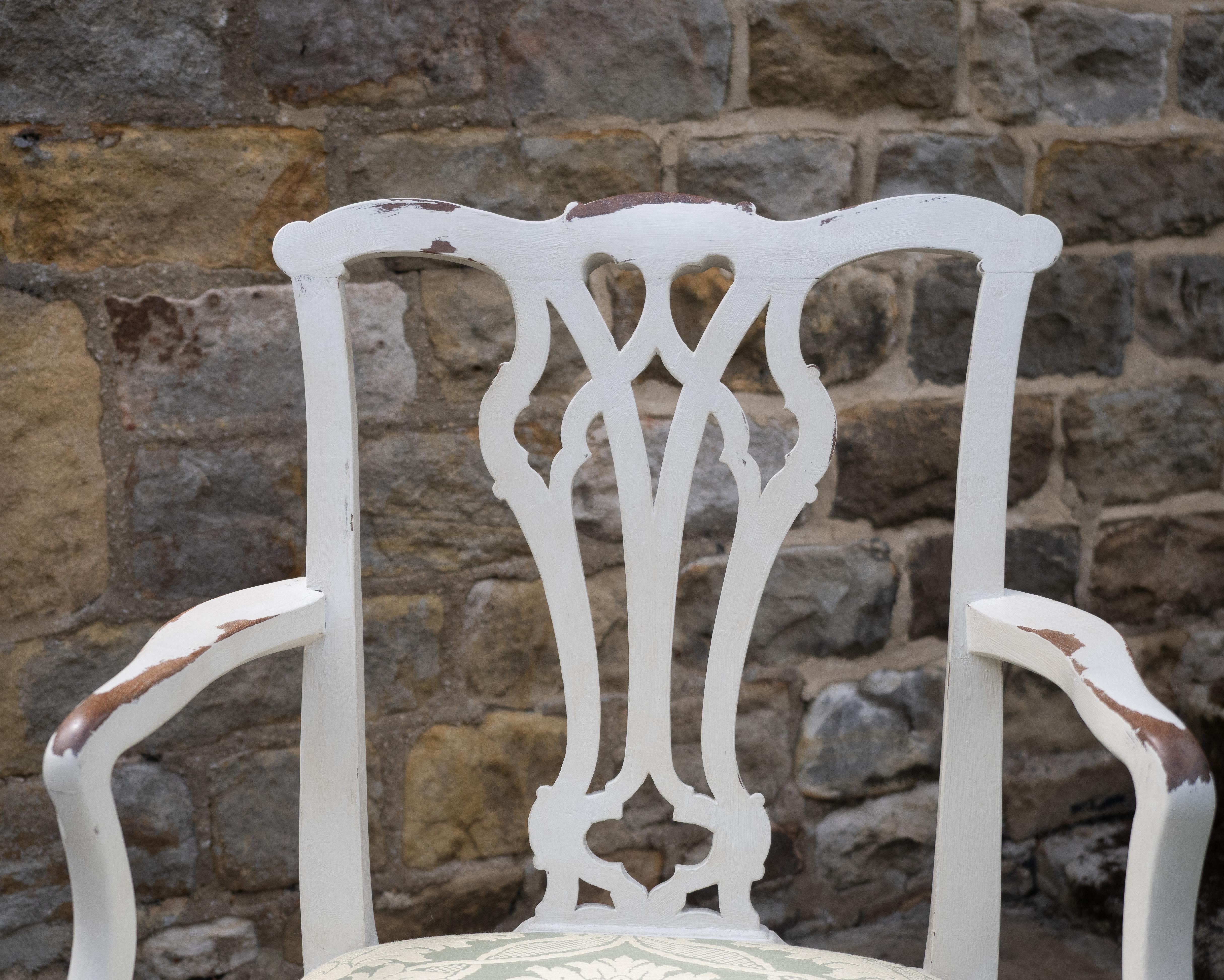 Georgian Painted Mahogany Elbow Chair Carver (Chippendale Dining Desk Armchair) For Sale 10