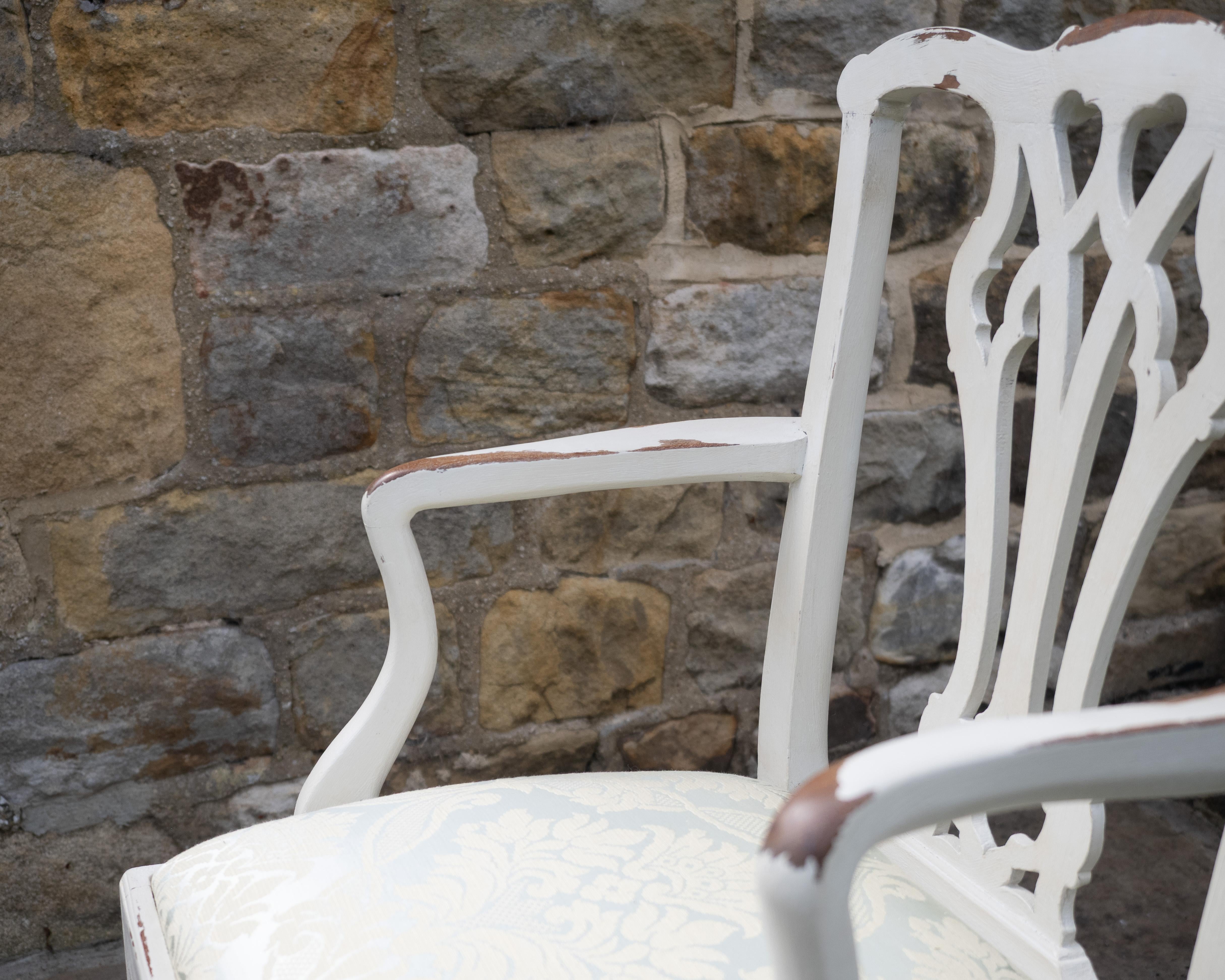 Georgian Painted Mahogany Elbow Chair Carver (Chippendale Dining Desk Armchair) For Sale 11