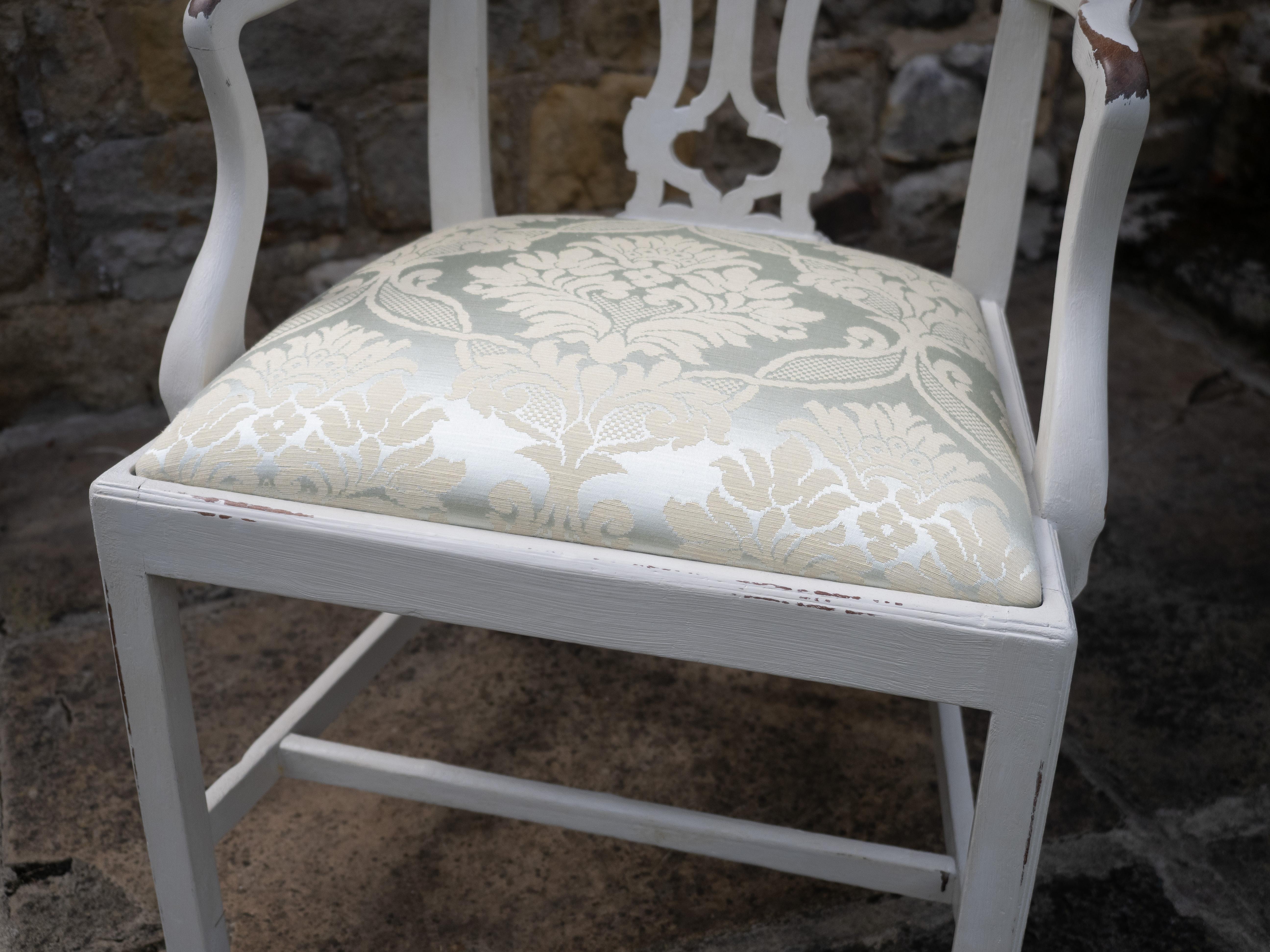 Georgian Painted Mahogany Elbow Chair Carver (Chippendale Dining Desk Armchair) For Sale 12