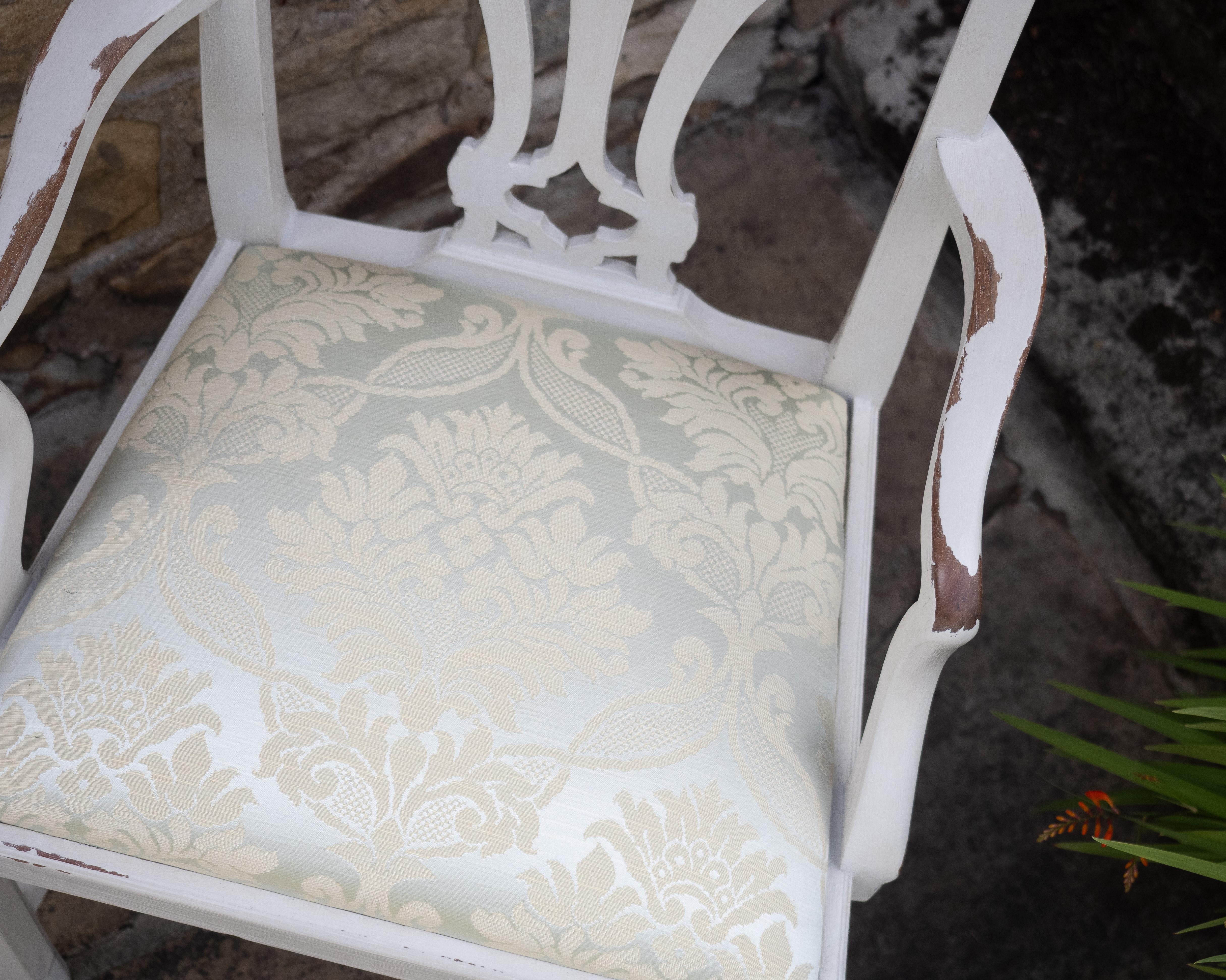 Georgian Painted Mahogany Elbow Chair Carver (Chippendale Dining Desk Armchair) For Sale 14
