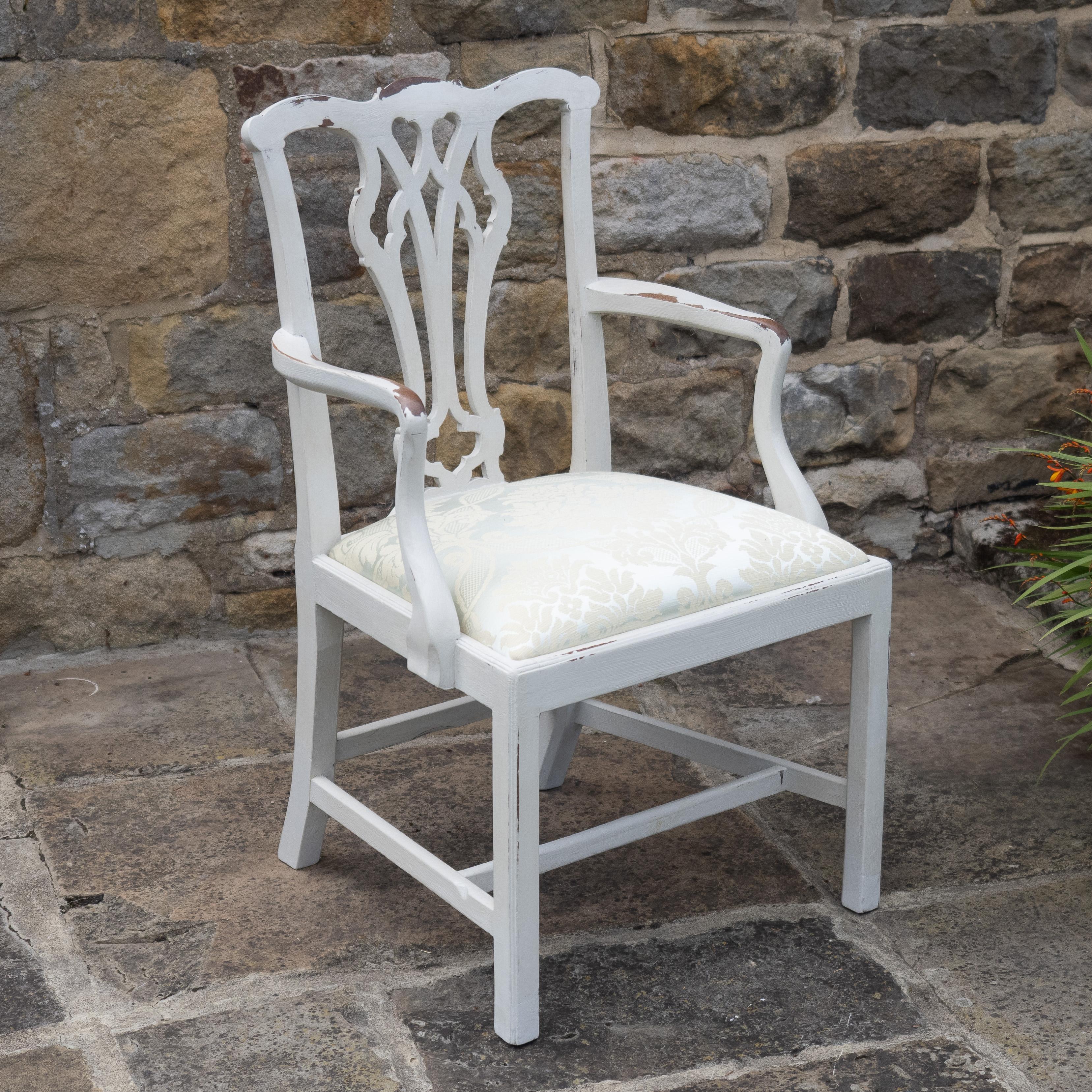 English Georgian Painted Mahogany Elbow Chair Carver (Chippendale Dining Desk Armchair) For Sale