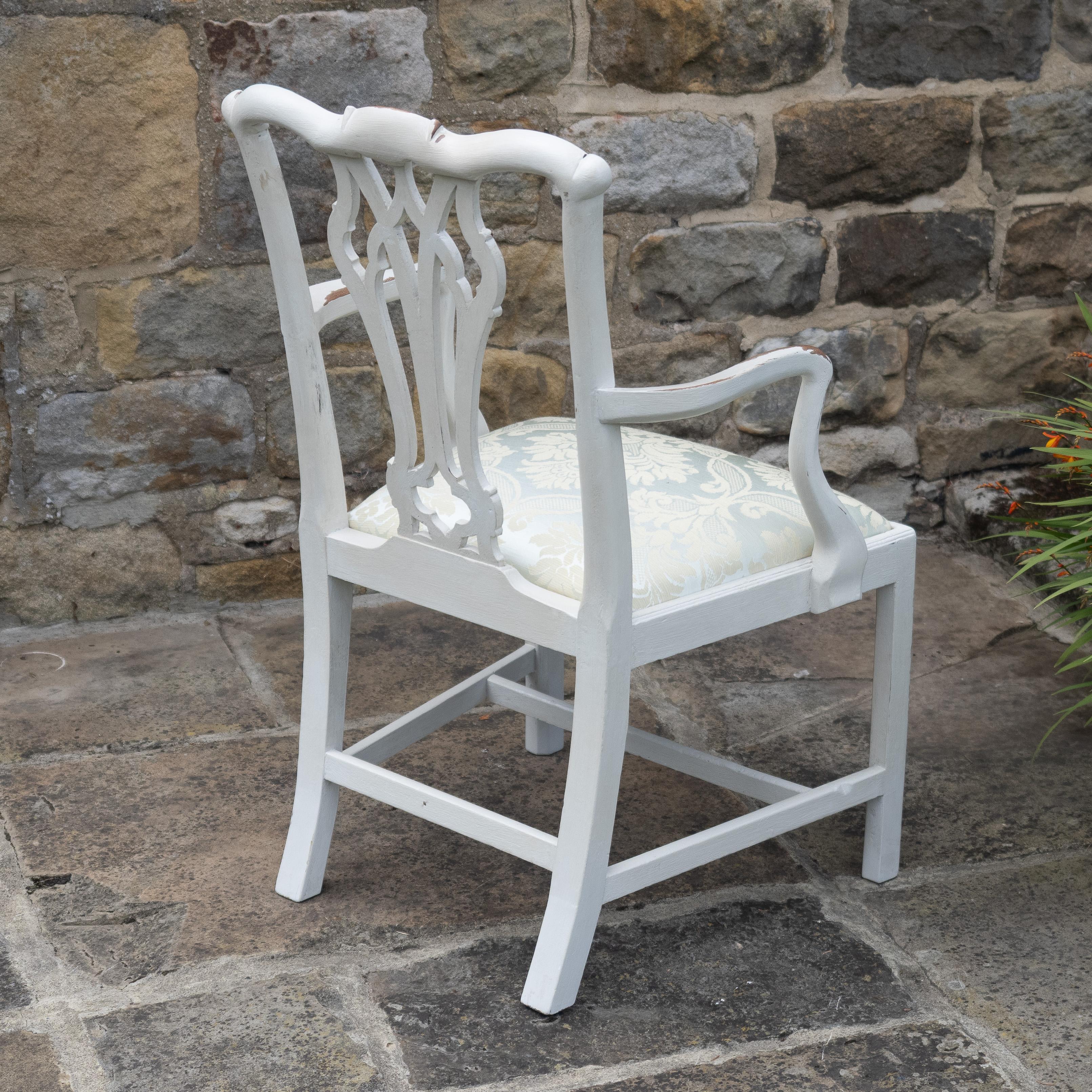 18th Century Georgian Painted Mahogany Elbow Chair Carver (Chippendale Dining Desk Armchair) For Sale