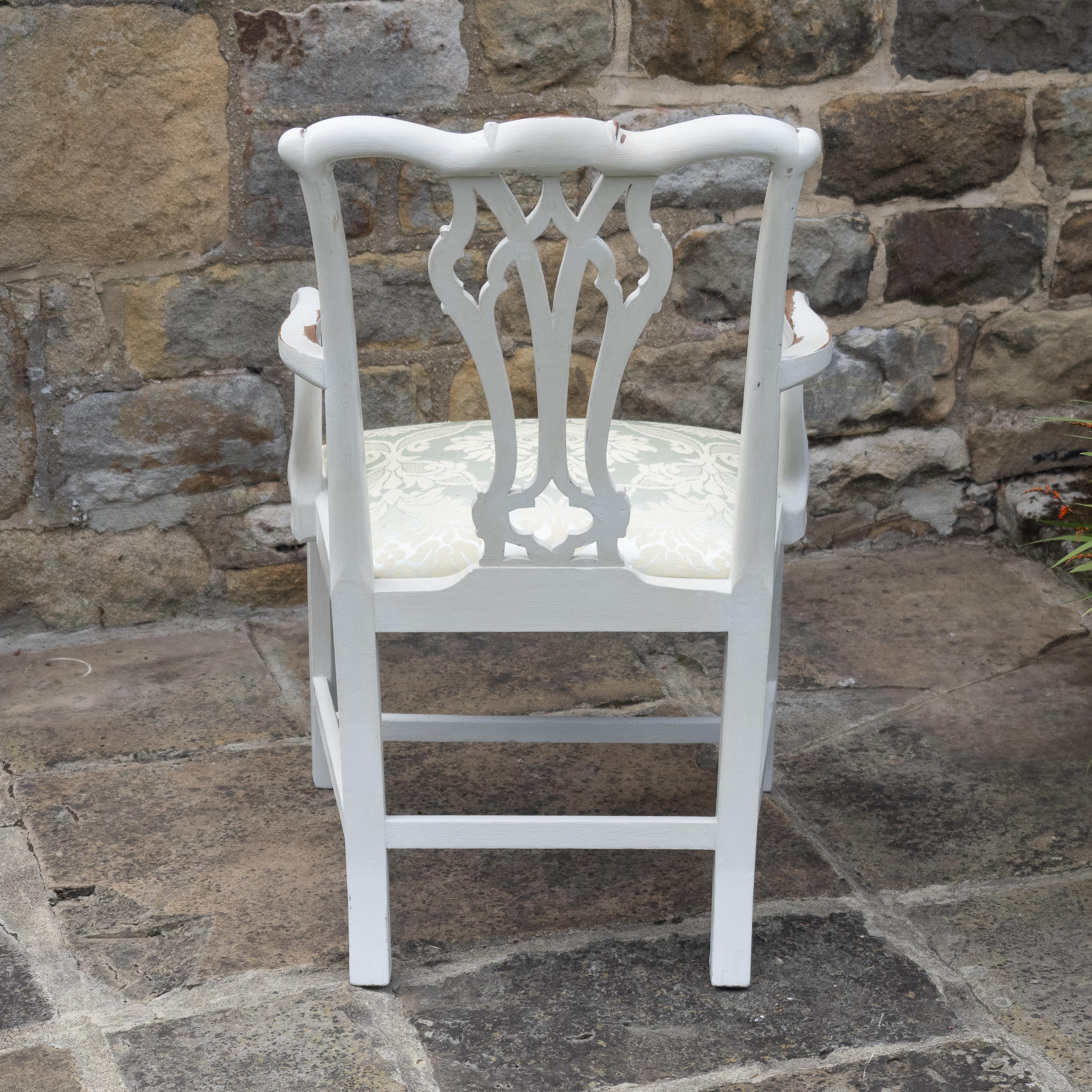 Georgian Painted Mahogany Elbow Chair Carver (Chippendale Dining Desk Armchair) For Sale 1
