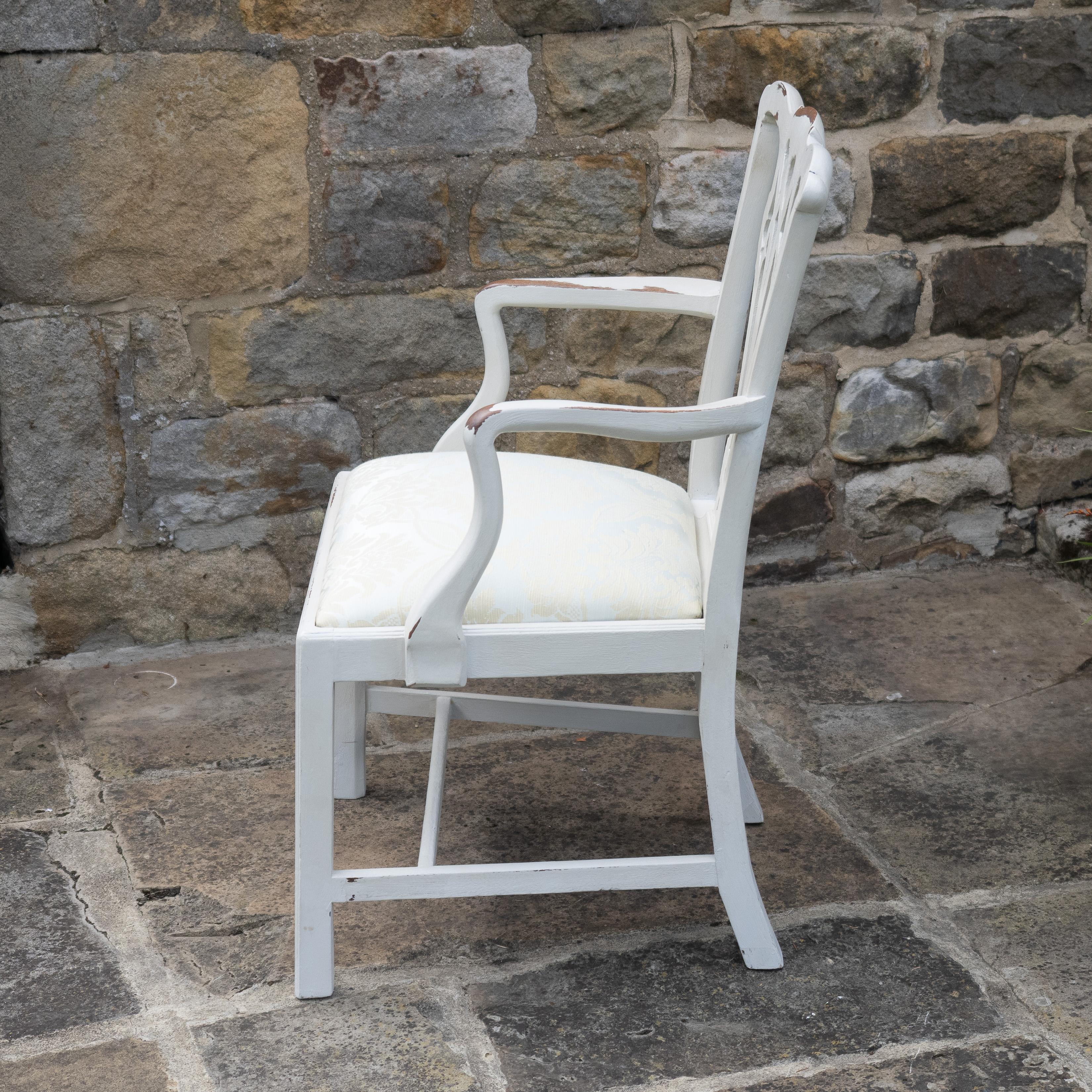 Georgian Painted Mahogany Elbow Chair Carver (Chippendale Dining Desk Armchair) For Sale 3