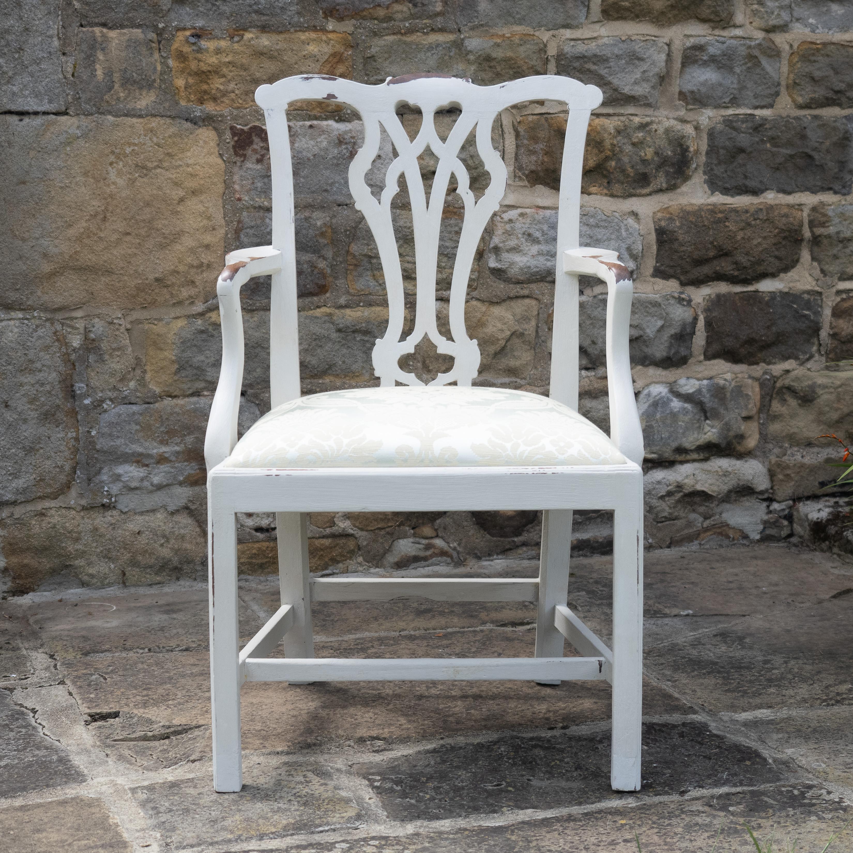 Georgian Painted Mahogany Elbow Chair Carver (Chippendale Dining Desk Armchair) For Sale 4
