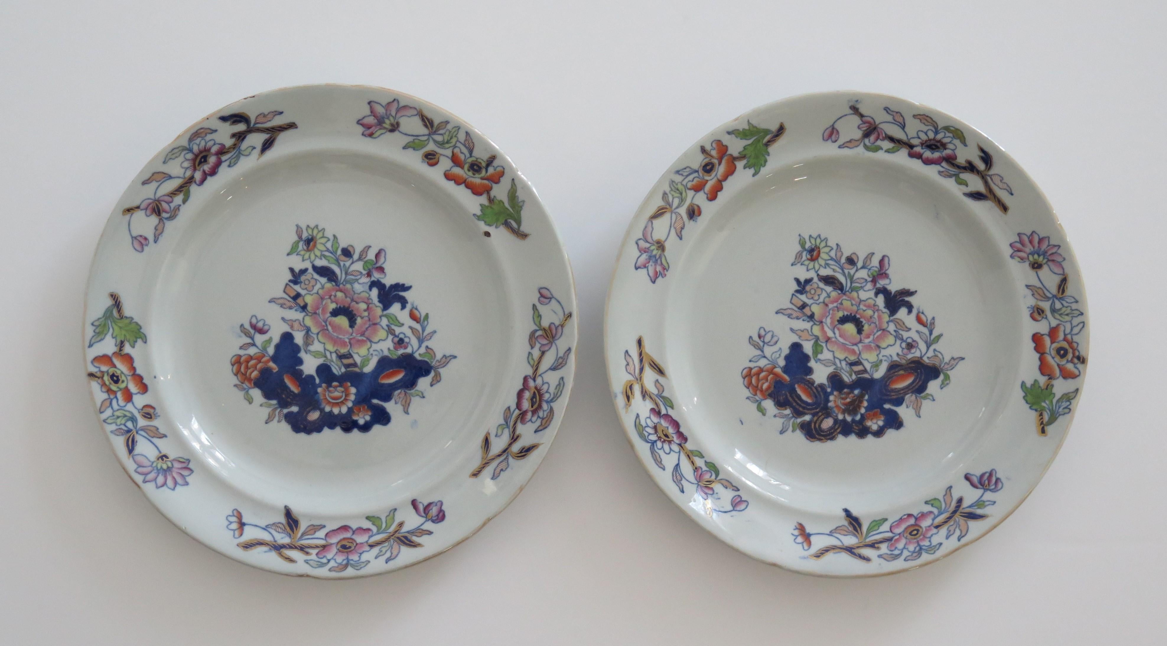 This is a good early pair of dinner plates, hand painted ironstone (stone china ) made by William Davenport and Co., longport, staffordshire potteries, England, George 111rd period, circa 1815.

The pattern is number 