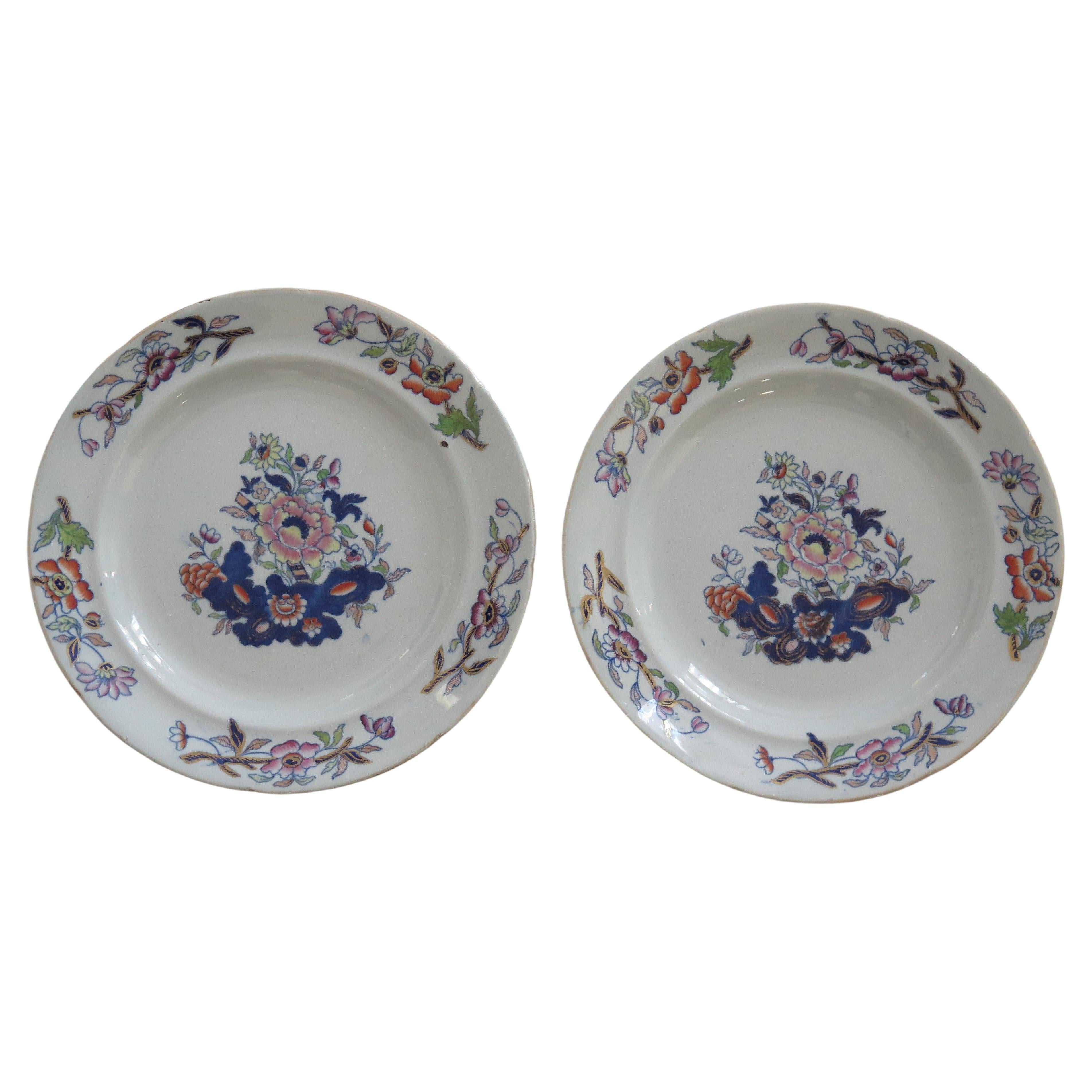 COPPIA georgiana di piatti da pranzo Davenport in pietra di ferro modello 659, circa 1815