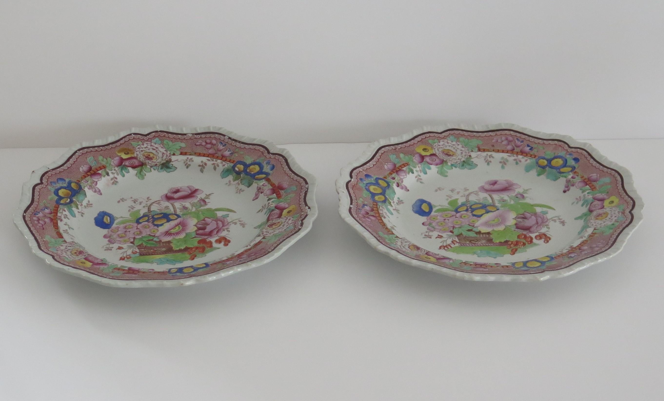 19th Century Georgian Pair Hicks and Meigh Ironstone Dinner Plates in Pattern 23, Circa 1815