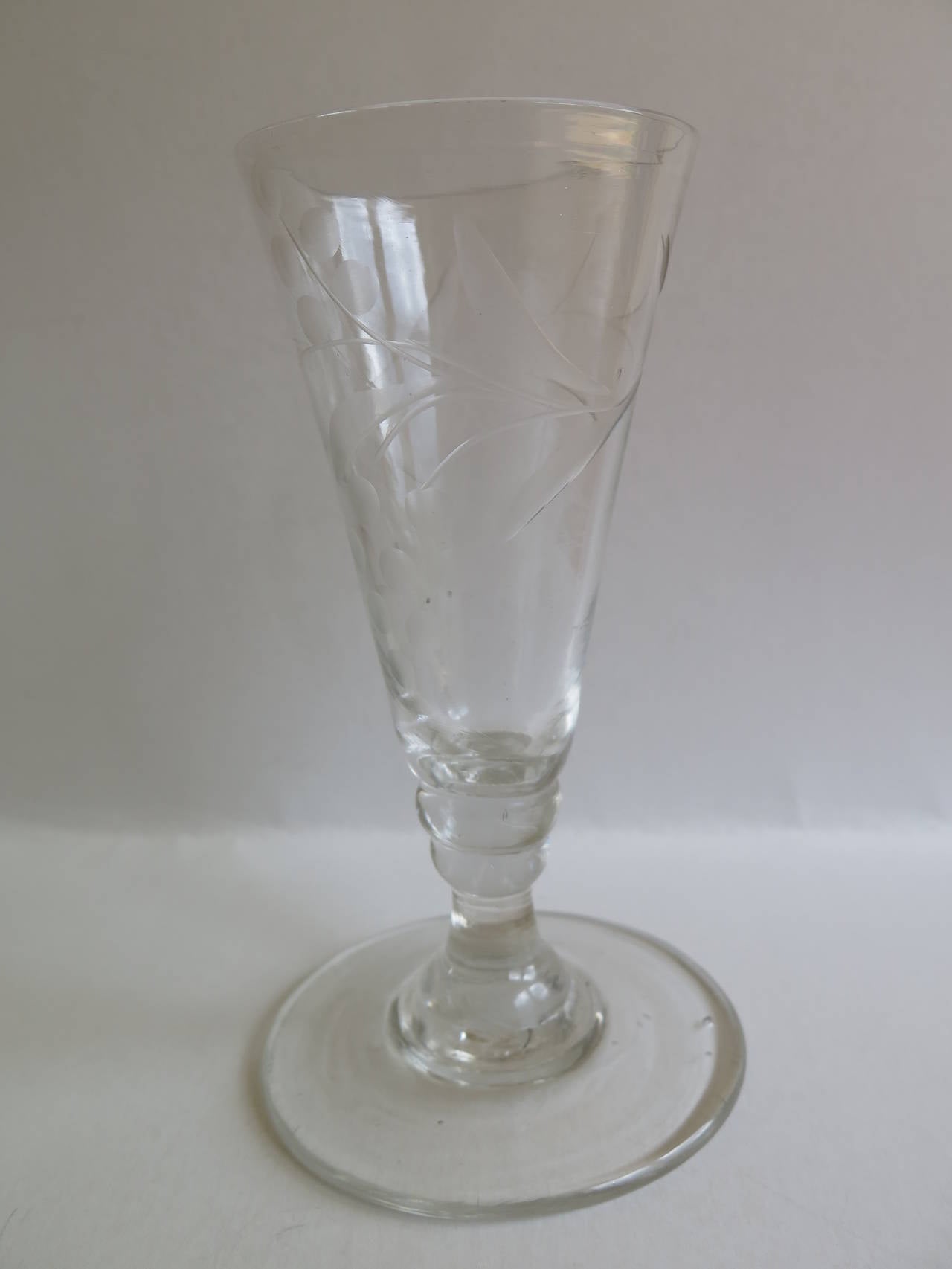 18th Century Georgian PAIR of Engraved Wine or Ale Drinking Glasses Hand Blown, circa 1790