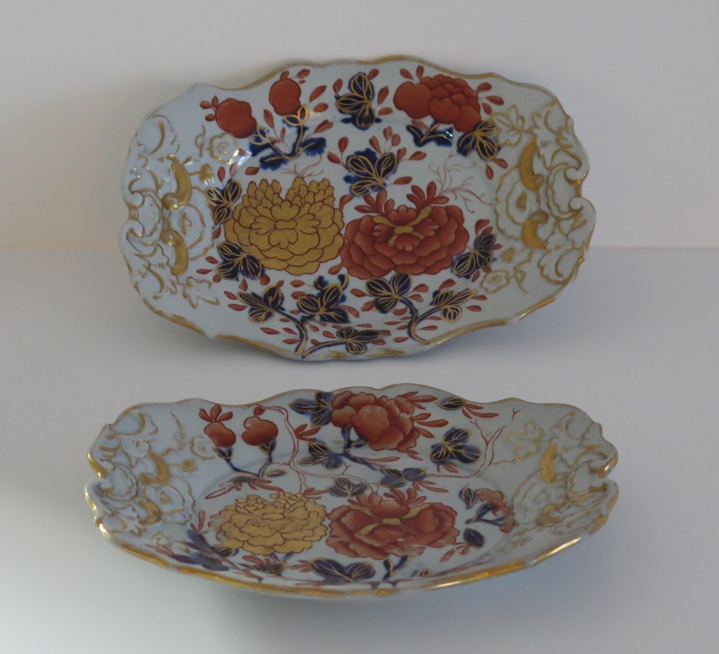 Georgian Pair of Mason's Ironstone Sweetmeat Dishes in Rose & Peony Ptn, Ca 1815 In Good Condition In Lincoln, Lincolnshire