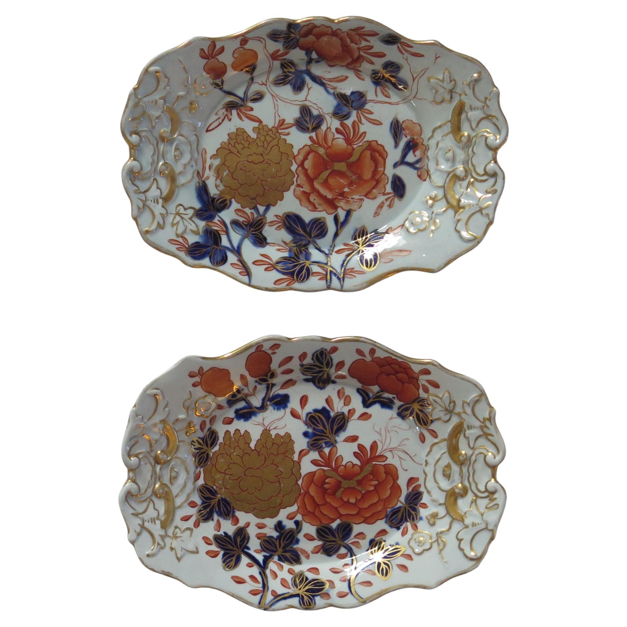 Georgian Pair of Mason's Ironstone Sweetmeat Dishes in Rose & Peony Ptn, Ca 1815