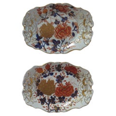Paar georgianische Mason''s Sweetmeat-Teller aus Eisenstein in Rosen- und Pfingstrosenform, ca. 1815