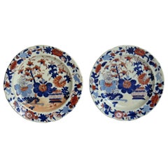 Antique Georgian Pair of Mason's Ironstone Tea Plates Basket Japan Pattern, circa 1818