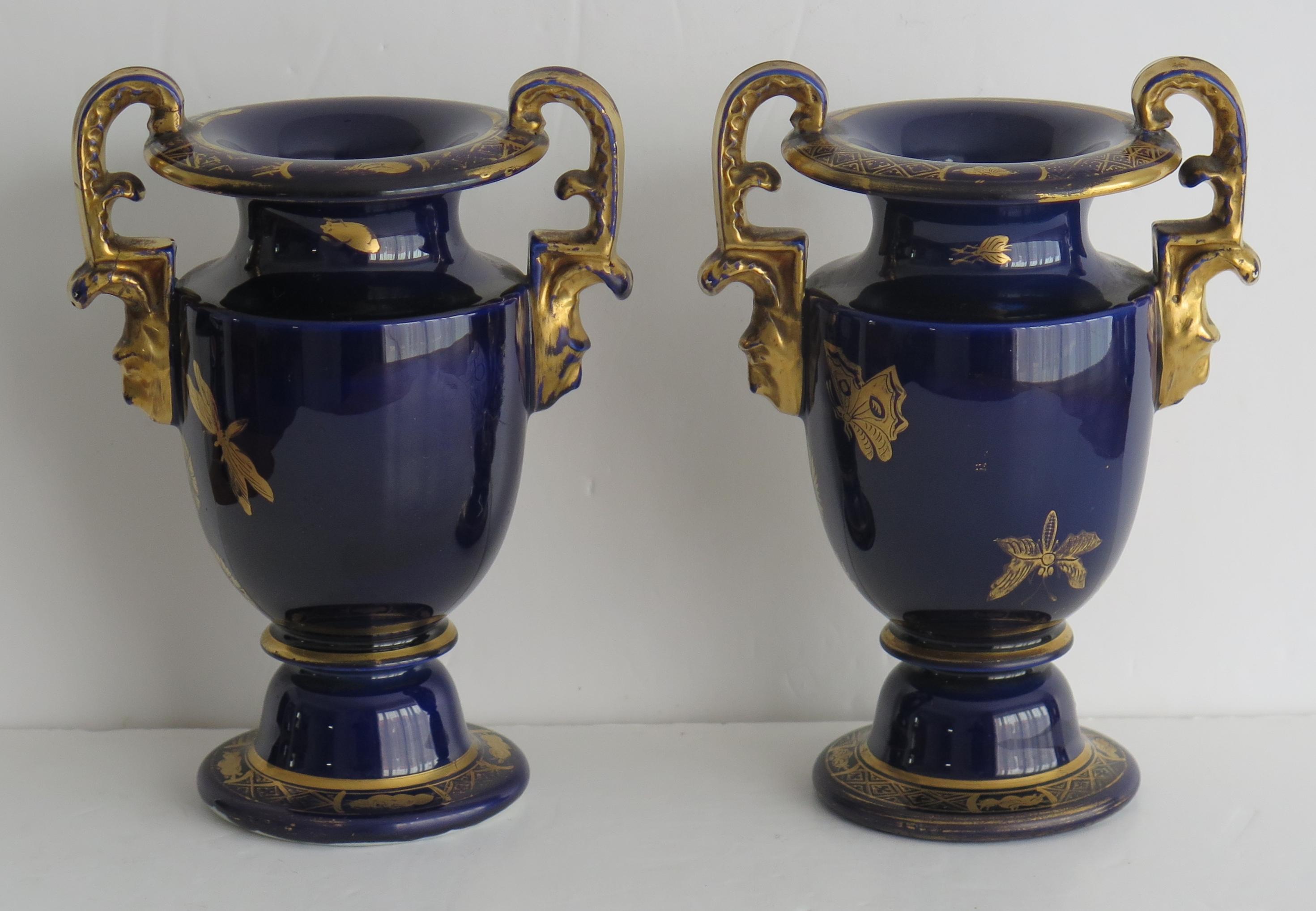 Glazed Georgian Pair of Mason's Ironstone Vases with Gold Gilded Pattern, circa 1818 For Sale