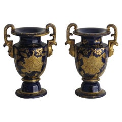 Antique Georgian Pair of Mason's Ironstone Vases with Gold Gilded Pattern, circa 1818