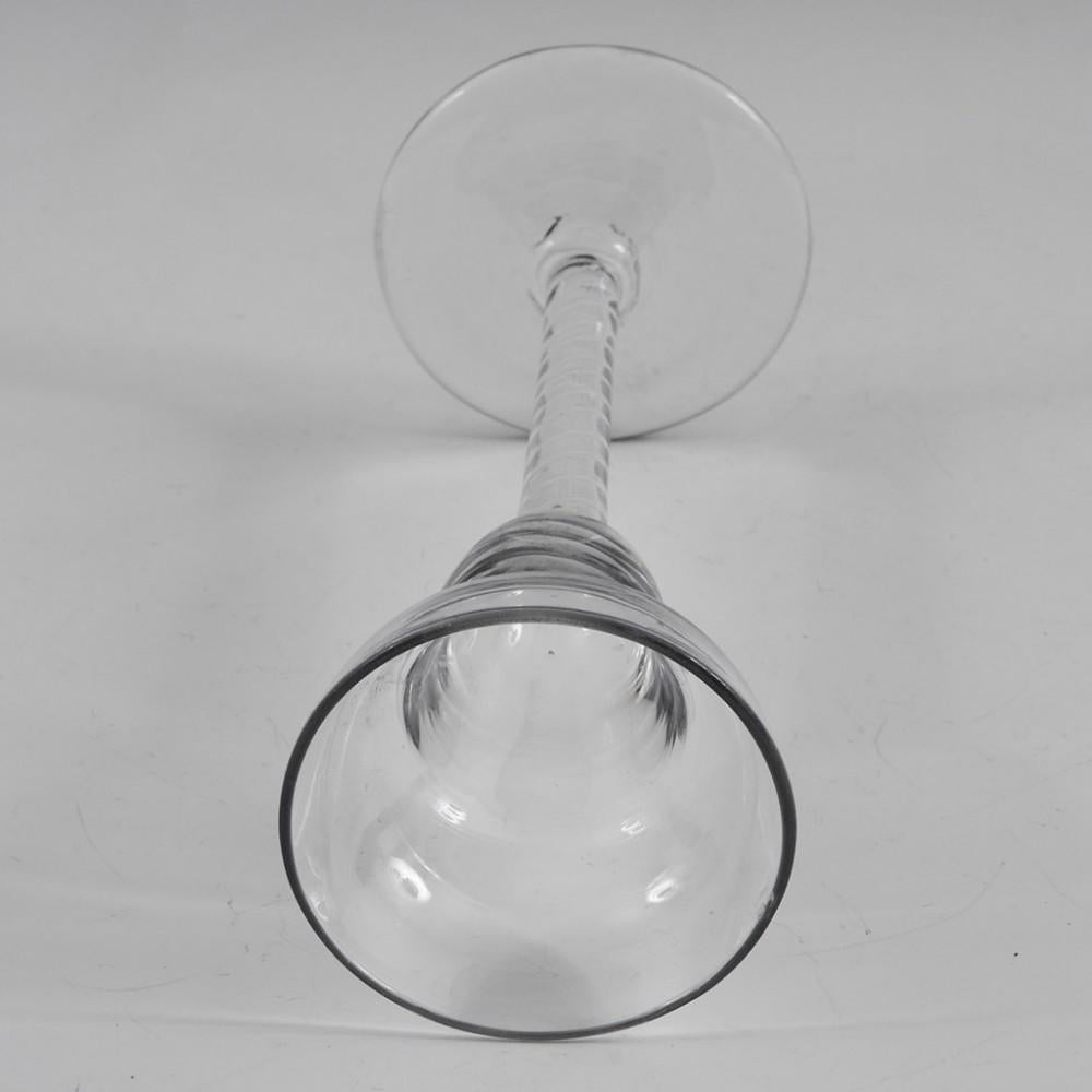 18th Century and Earlier Georgian Pan Topped Double Series Opaque Twist Wine Glass, c1760 For Sale