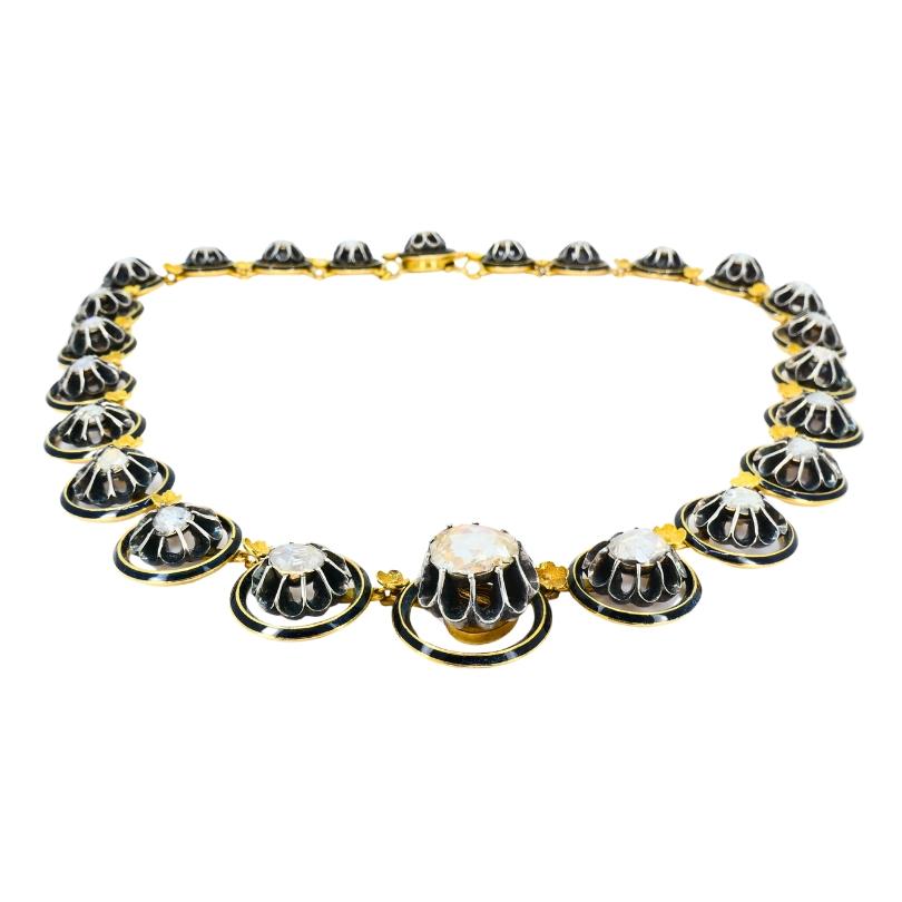 Georgian Parure Set Gold Silver Rose Cut Diamond Necklace Earrings Brooch For Sale 9
