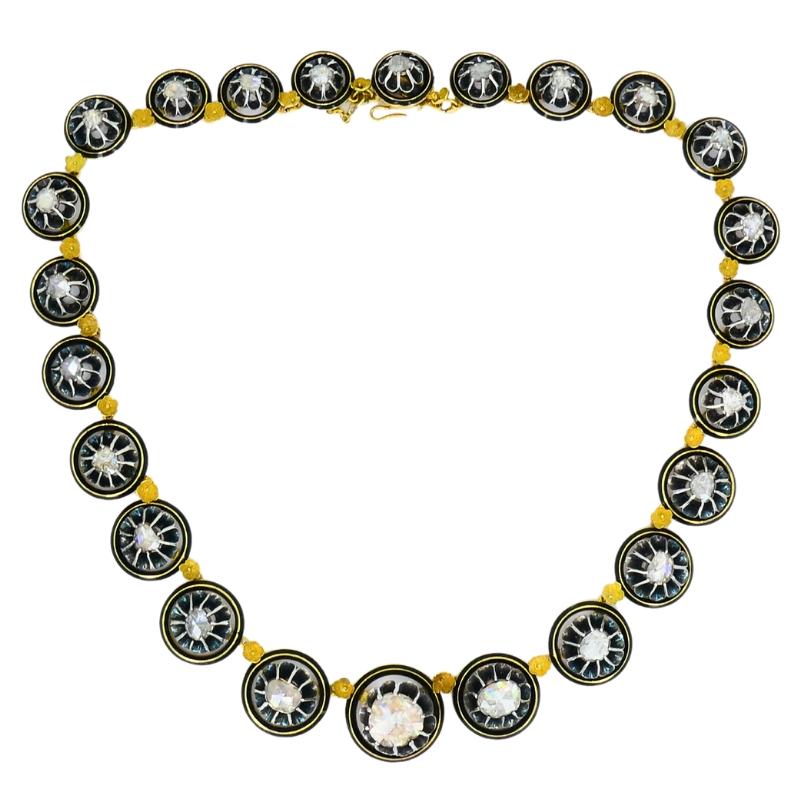 Georgian Parure Set Gold Silver Rose Cut Diamond Necklace Earrings Brooch For Sale 2
