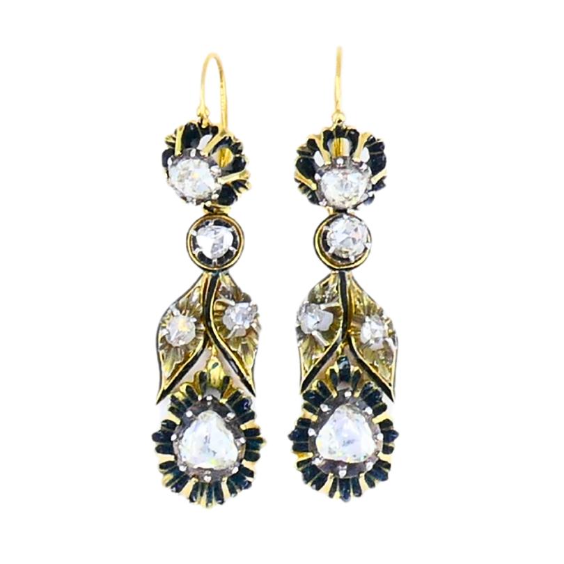 Georgian Parure Set Gold Silver Rose Cut Diamond Necklace Earrings Brooch For Sale 3