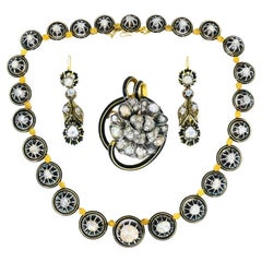 Georgian Parure Set Gold Silver Rose Cut Diamond Necklace Earrings Brooch