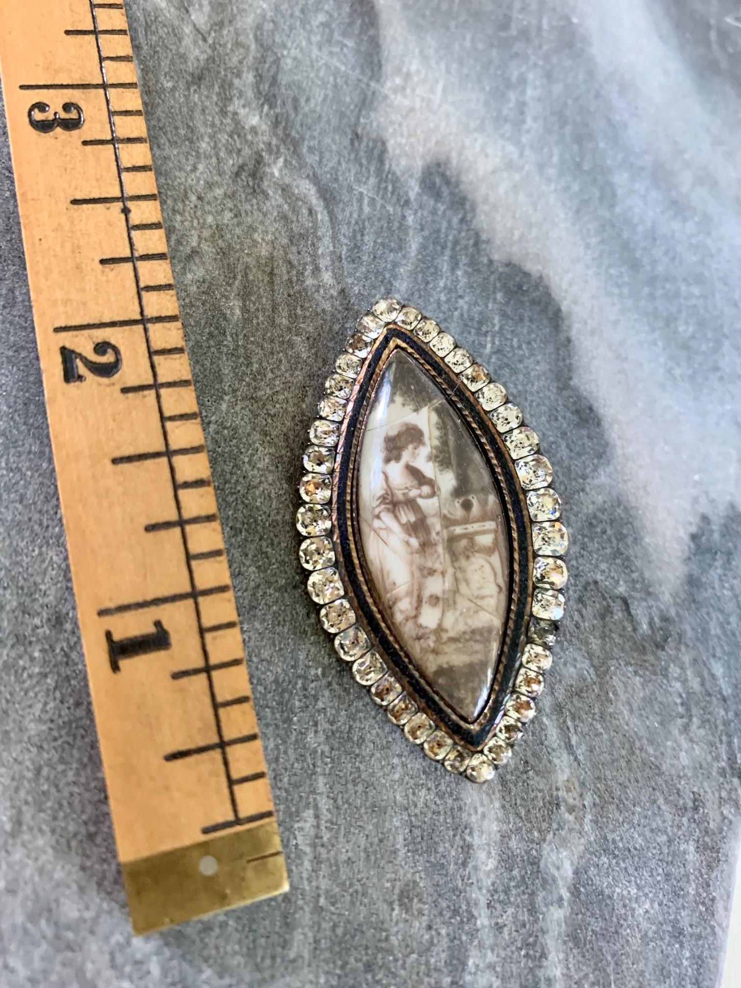 Georgian Paste and 15 Karat Gold Sepia Portrait Mourning Pin and Pendant In Good Condition In St. Louis Park, MN