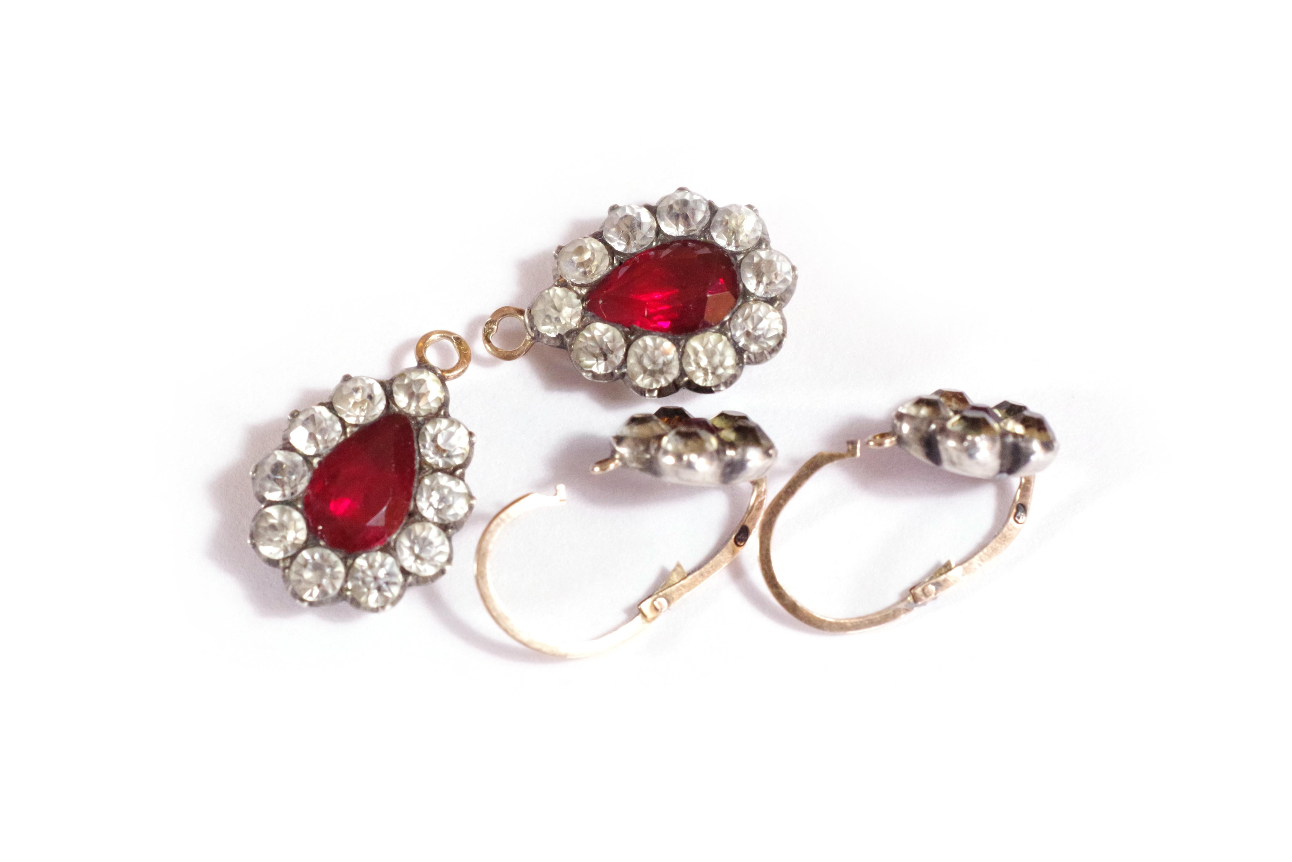 Women's or Men's Georgian Paste Earrings in Gold and Silver, Antique Flower Paste Earrings