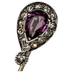 Georgian Paste Stickpin with Pear Shaped Amethyst, England, 19th c.