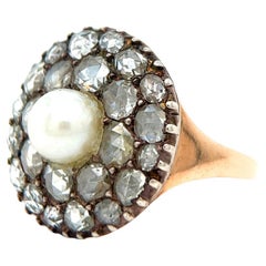 Georgian Pearl 2 Carats Rose Cut Diamonds 14K Gold Silver Foil Back Dinner Ring