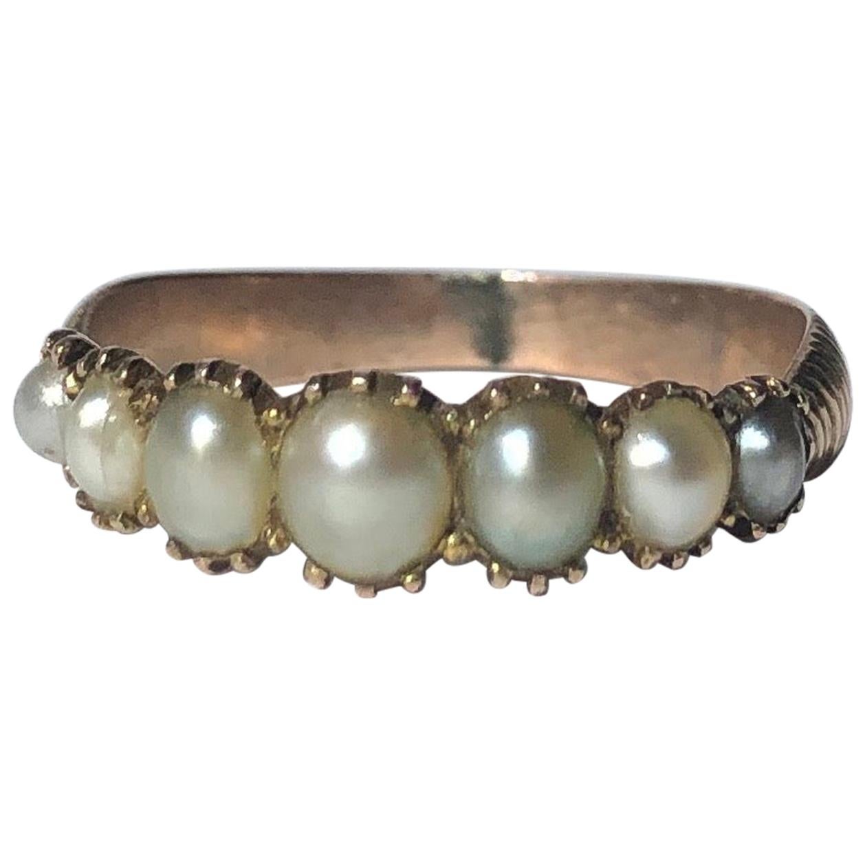 Georgian Pearl and Gold Seven Stone Band