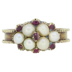 Antique Georgian Pearl and Ruby Cluster Ring