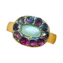 Georgian Pearl Bohemian Garnet Halo Ring Gold Victorian Wedding Engagement Ring