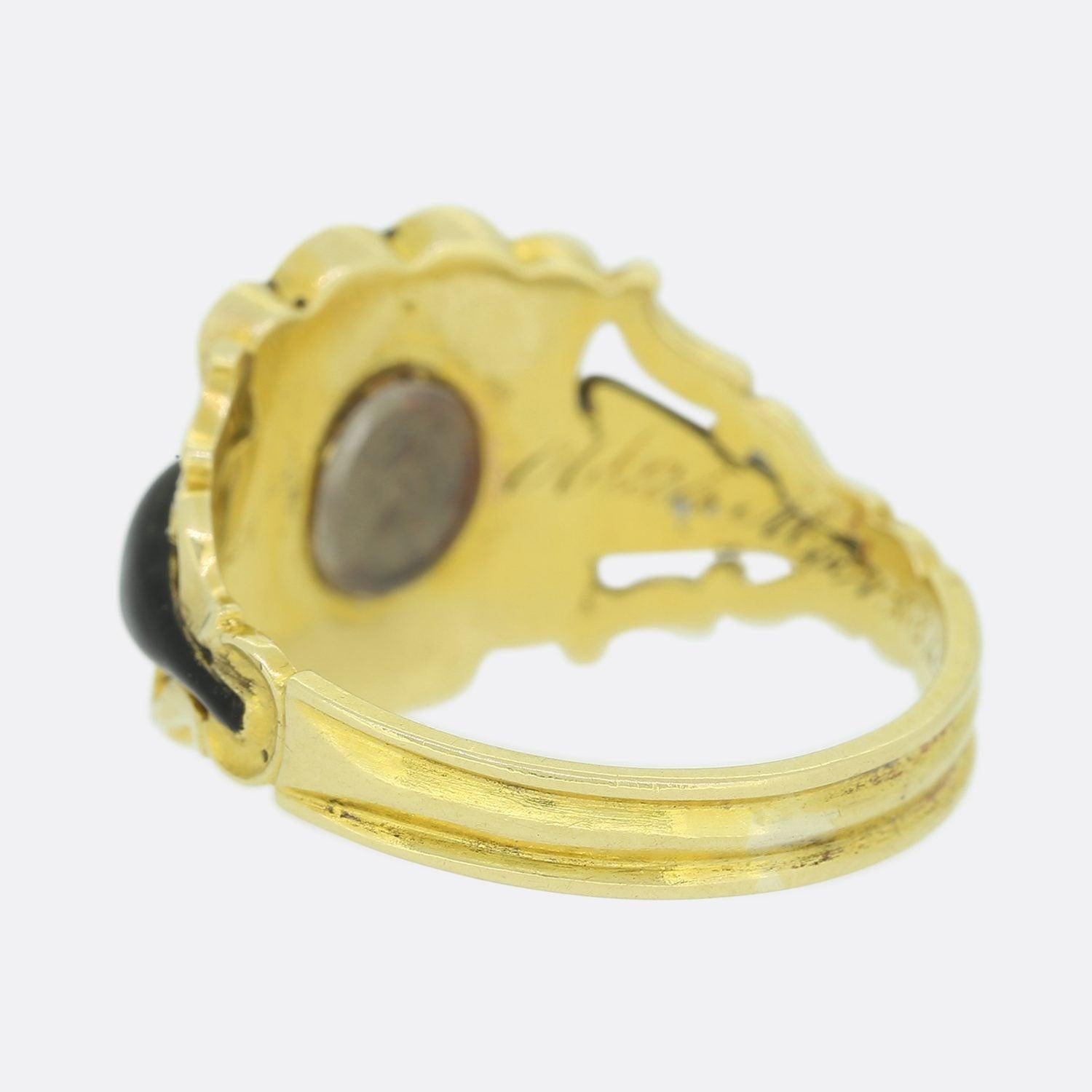 Georgian Pearl, Diamond and Enamel Mourning Locket Ring For Sale 2
