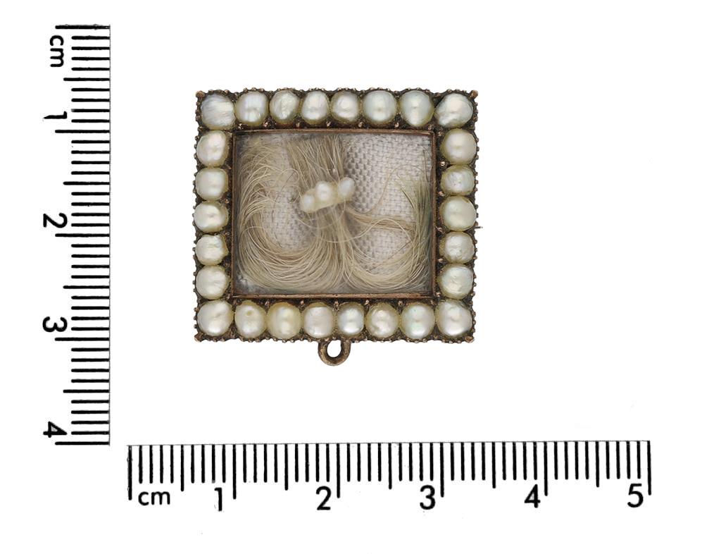 Uncut Georgian pearl hair brooch with locket, circa 1770.  For Sale