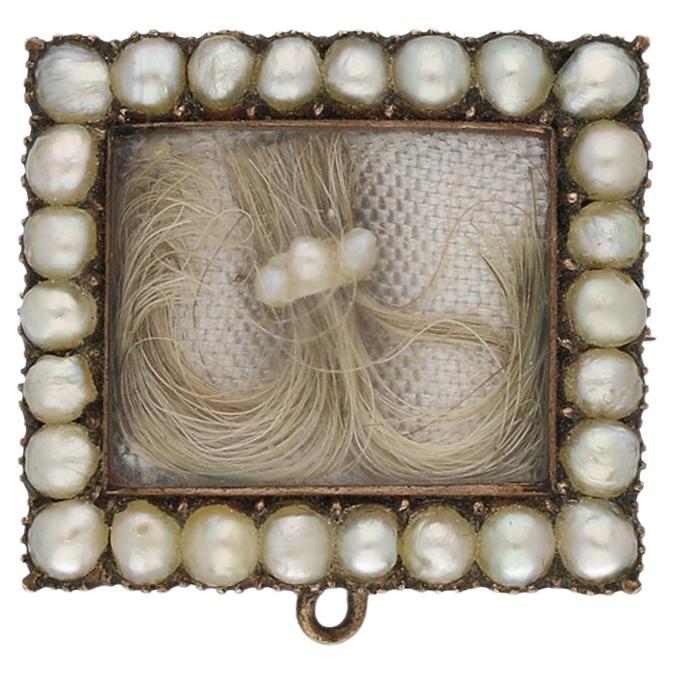 Georgian pearl hair brooch with locket, circa 1770.  For Sale