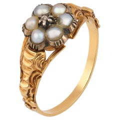 Georgian pearl mourning 9k yellow gold silver ring