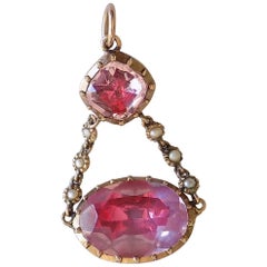 Antique Georgian Pearl Pink Topaz Paste Gold pendant